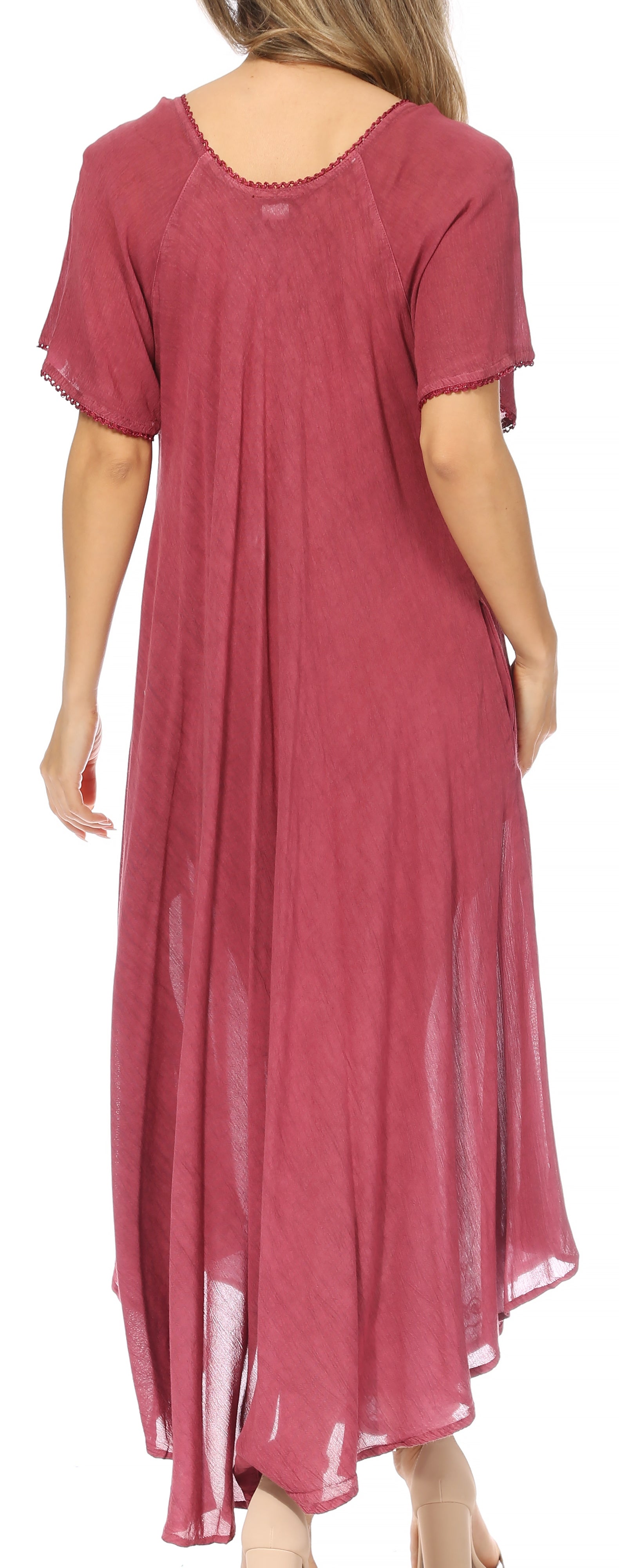 Mauve dress with sheer overlay worn by a model