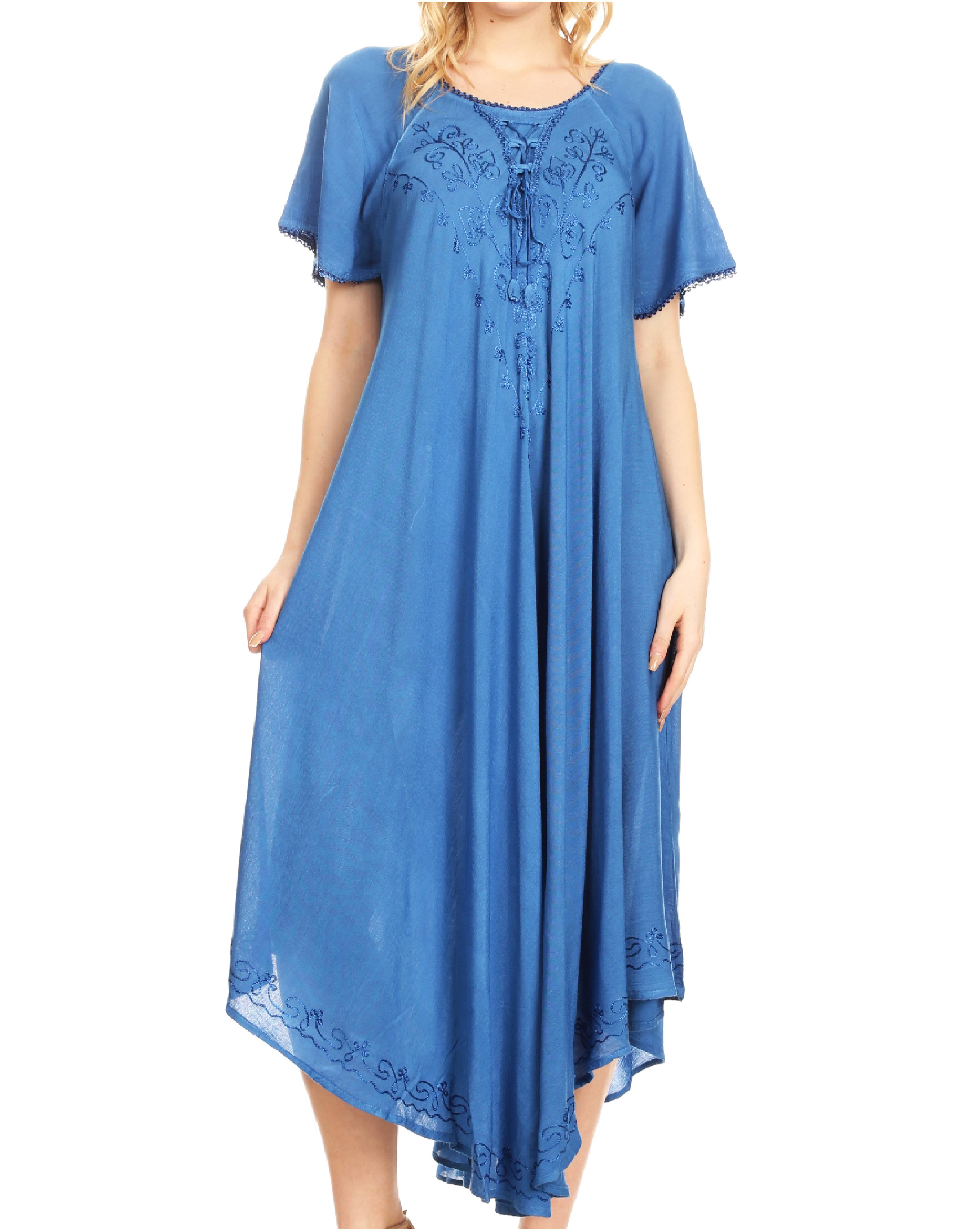 Blue dress with embroidery on a white background