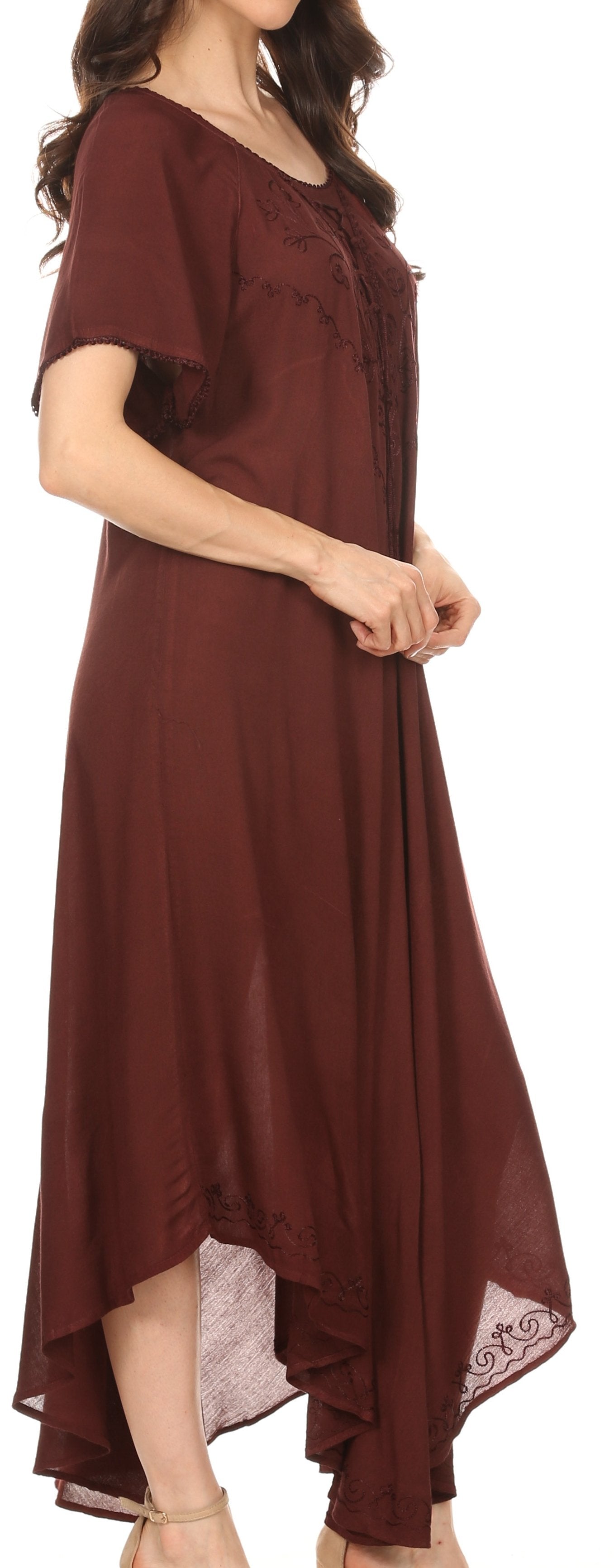Brown dress with lace details on a white background