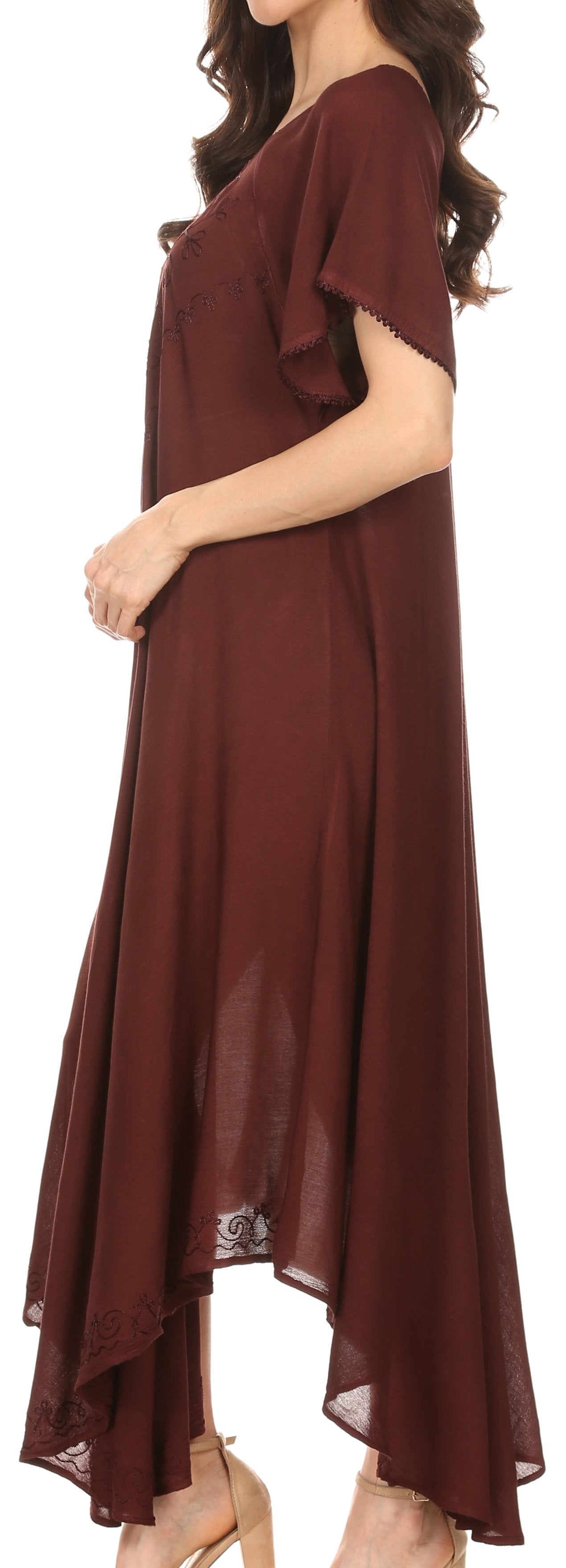 Brown dress with ruffled sleeves on a white background