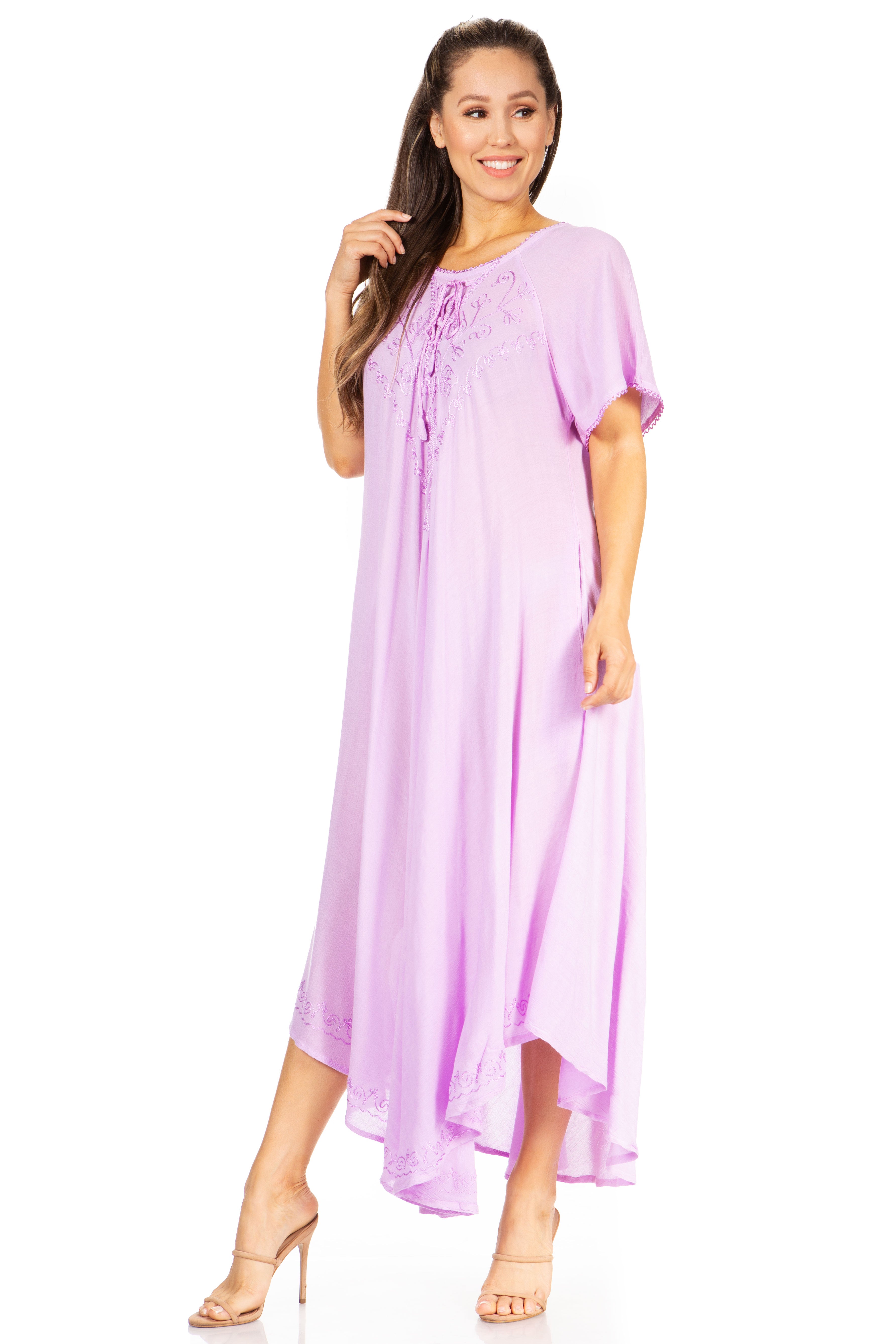 Woman wearing a purple dress on a white background