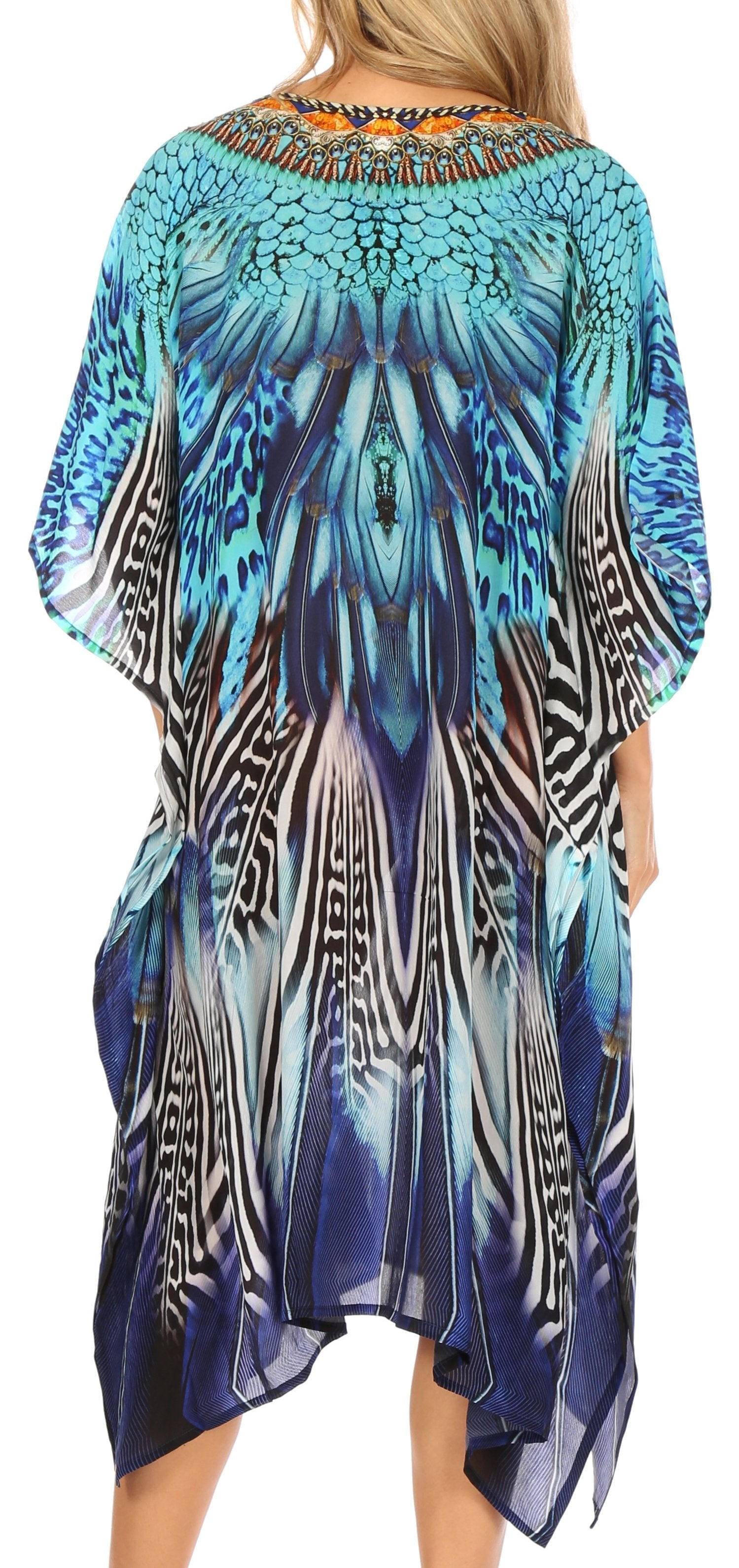 Colorful patterned dress with zebra and abstract design on a white background