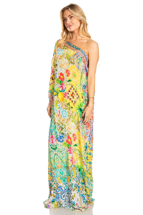 ethnic maxi dresses for women Purple Floral Embroidered V-Neck Georgette Maxi Ethnic Motifs Dress