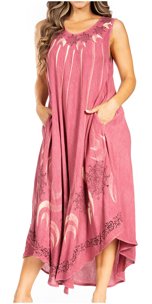 Pink dress with floral patterns on a white background