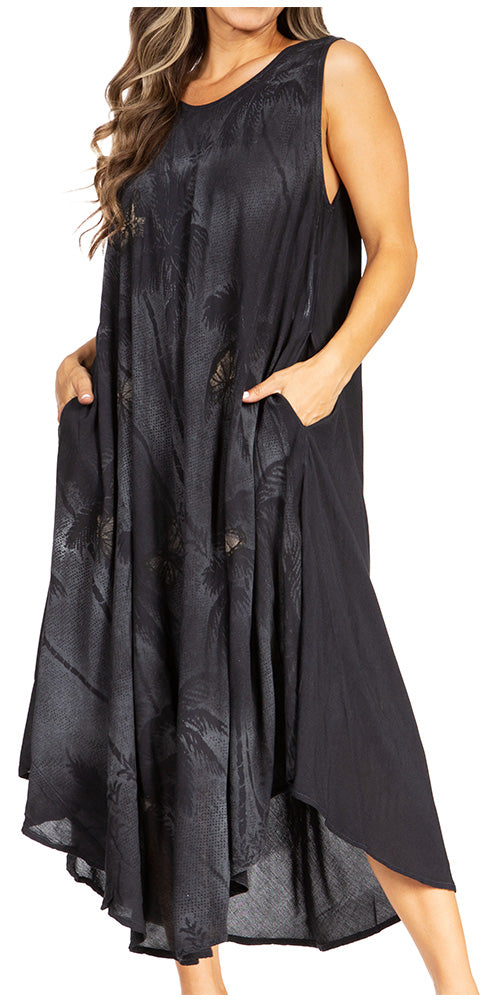 Black sleeveless dress worn by a model on a white background