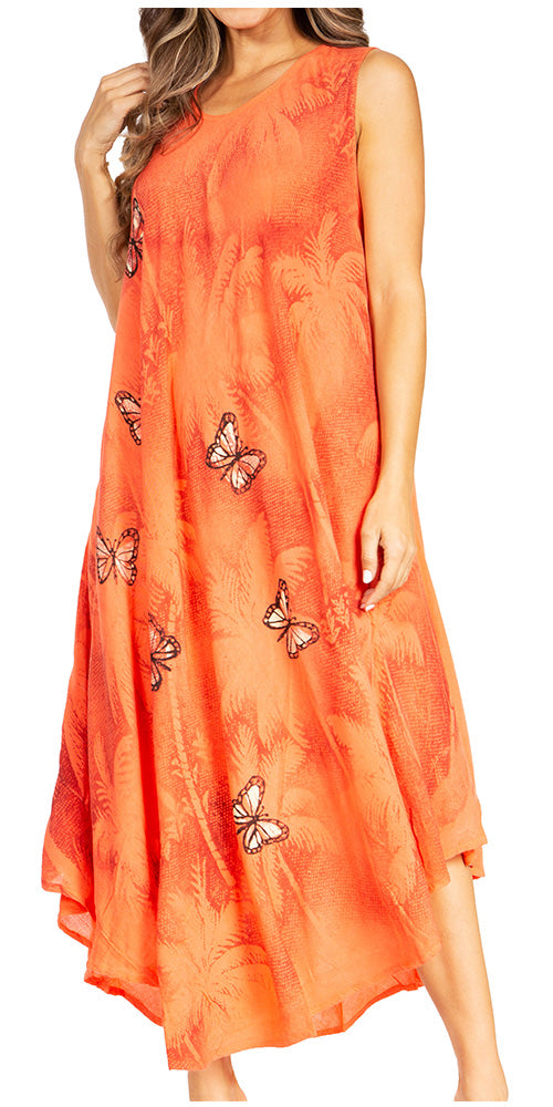 Orange dress with butterfly patterns on a white background