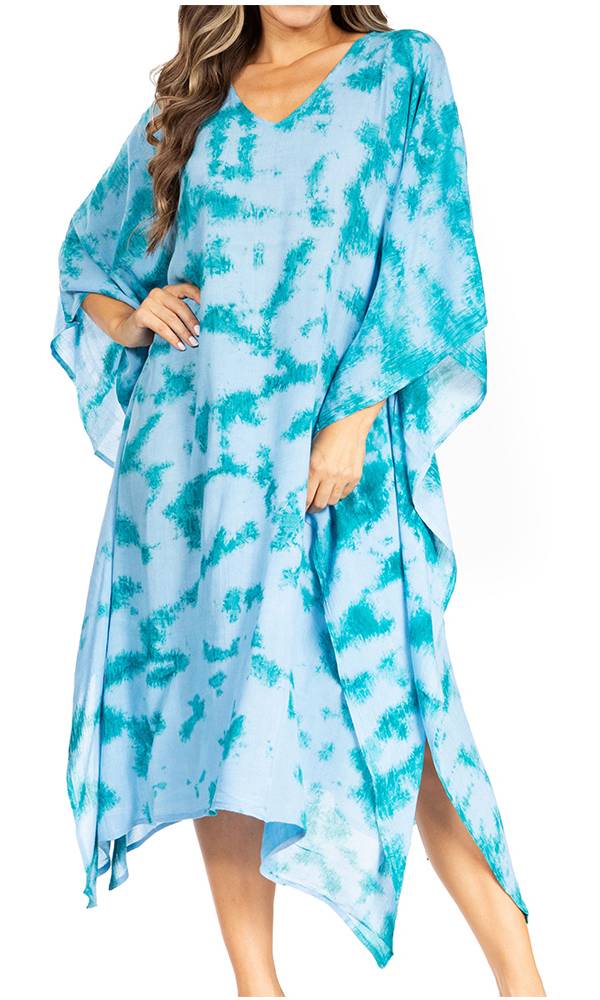 Blue tie-dye dress with a white background