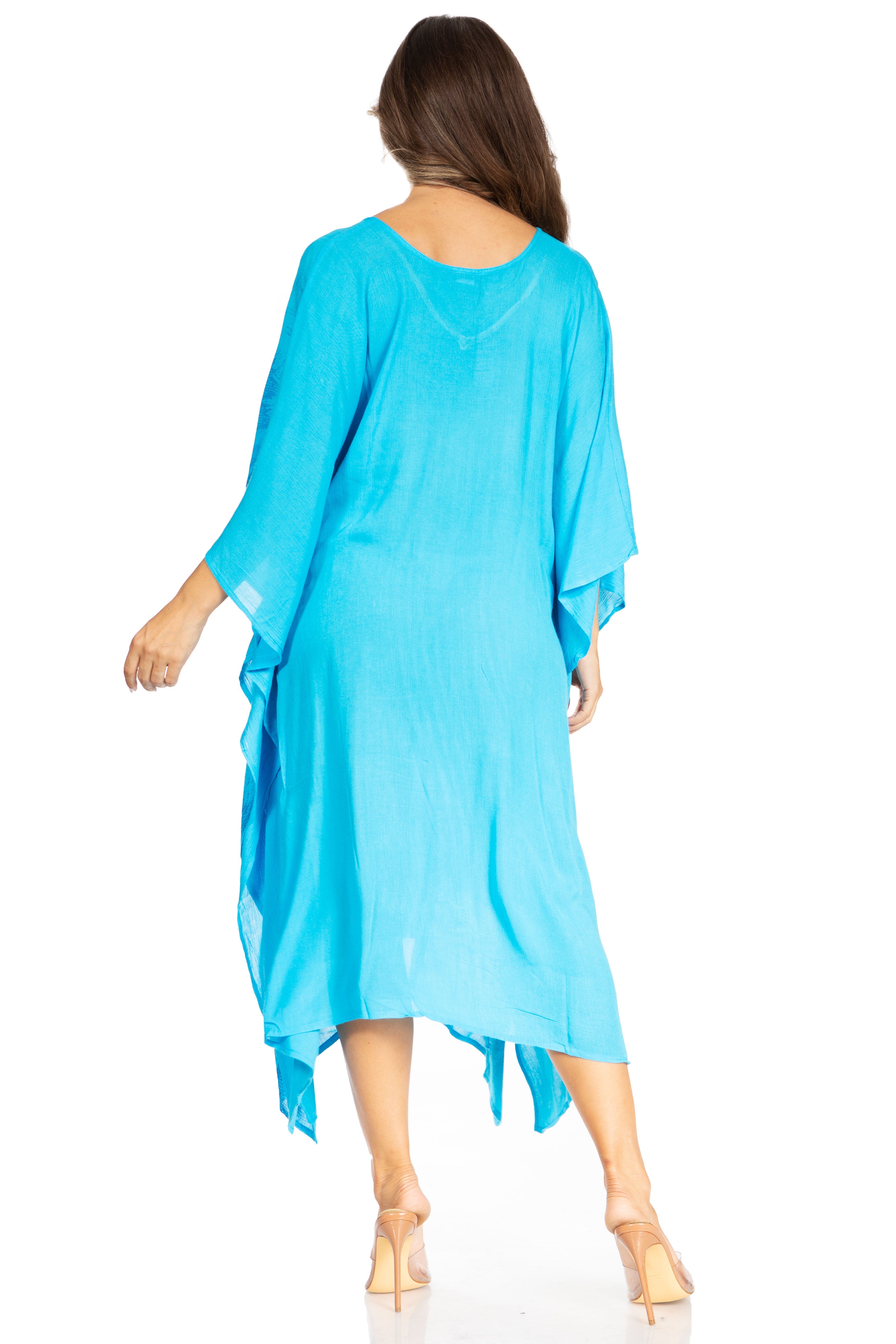 Woman wearing a blue dress on a white background