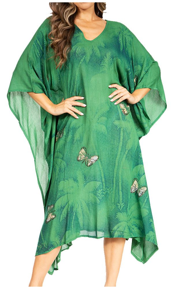 Green caftan with butterfly patterns on a white background