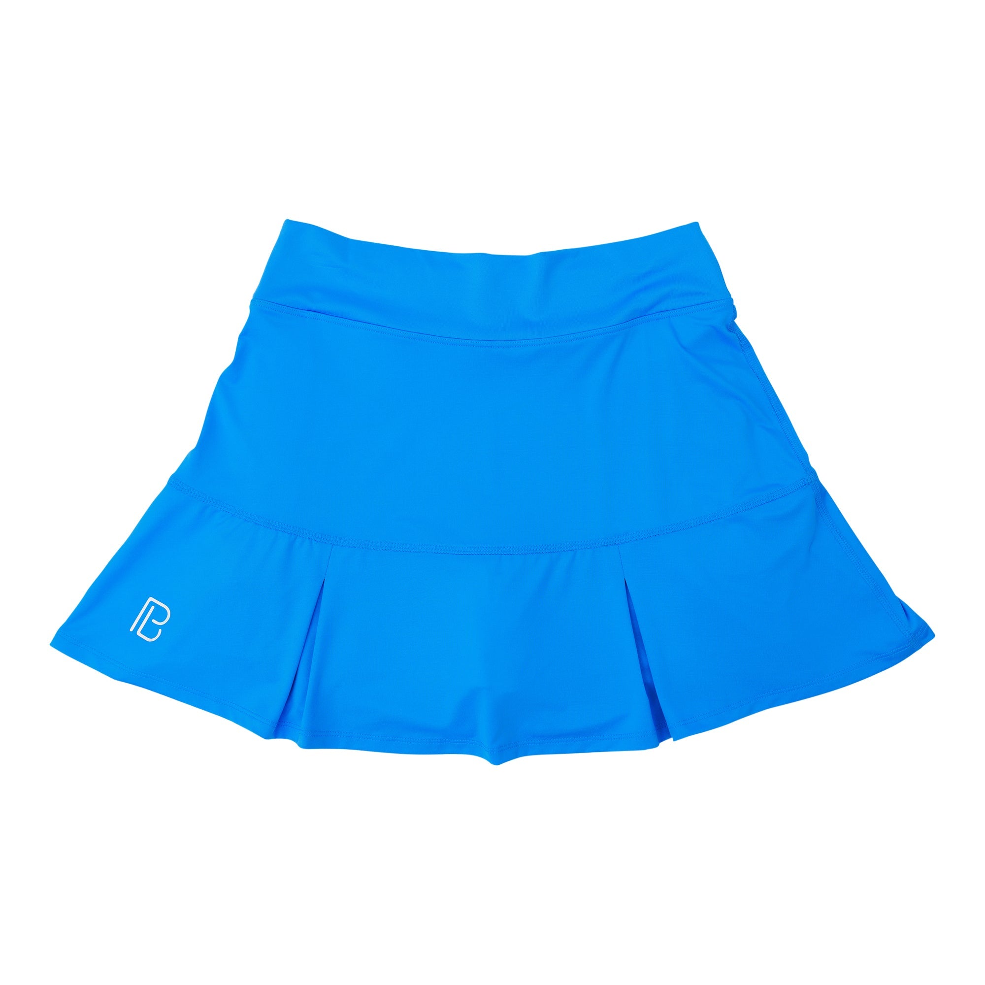 Blue skirt with a brand logo on a white background