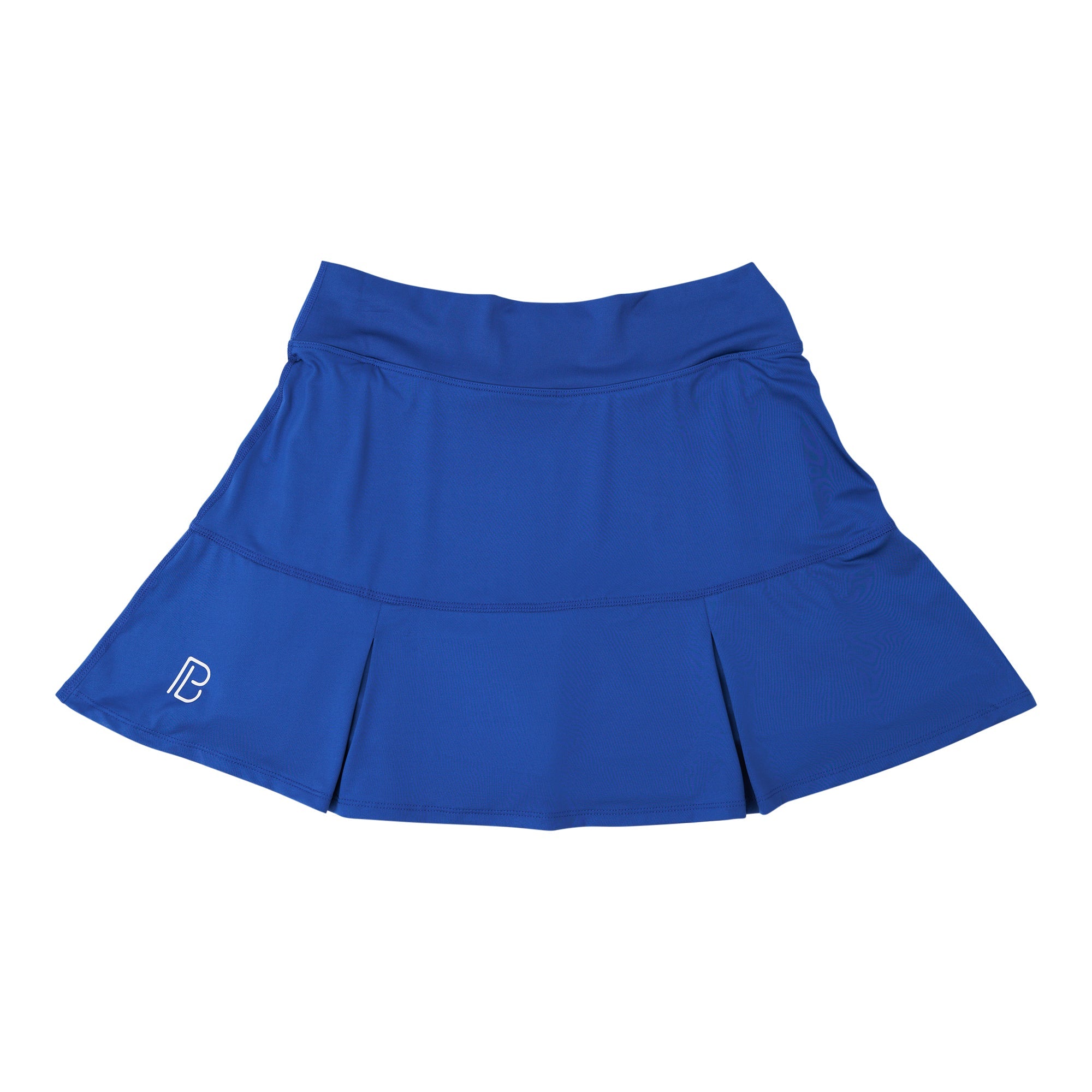 Blue skirt with a brand logo on a white background