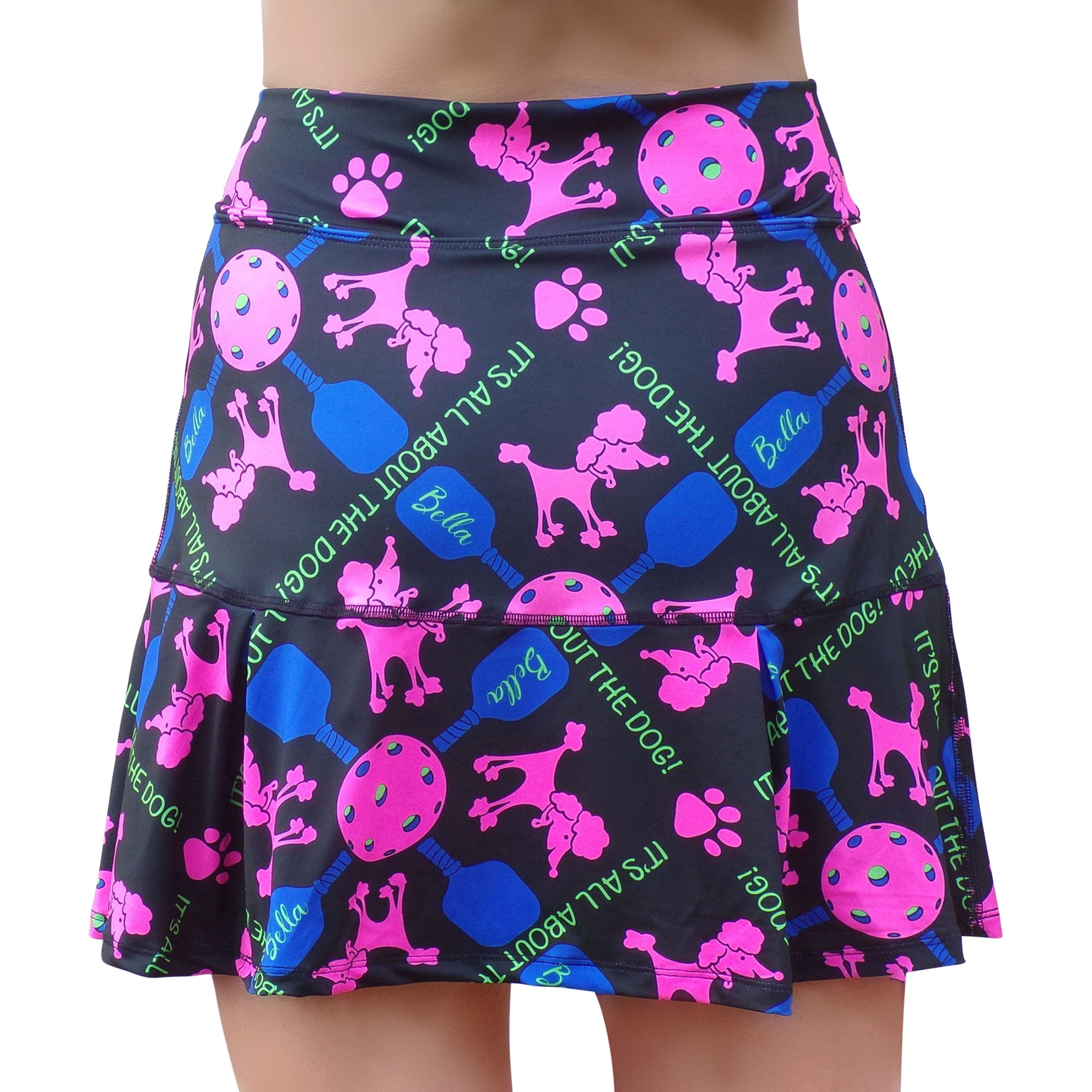 Skirt with colorful dog pattern on a white background