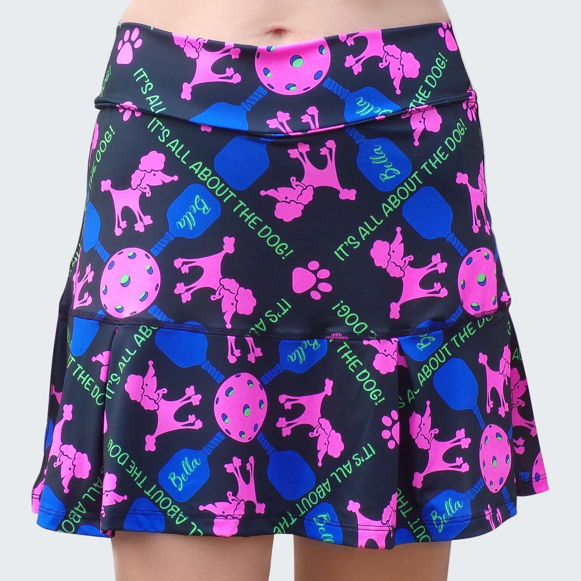 Skirt with dog-themed pattern on a white background