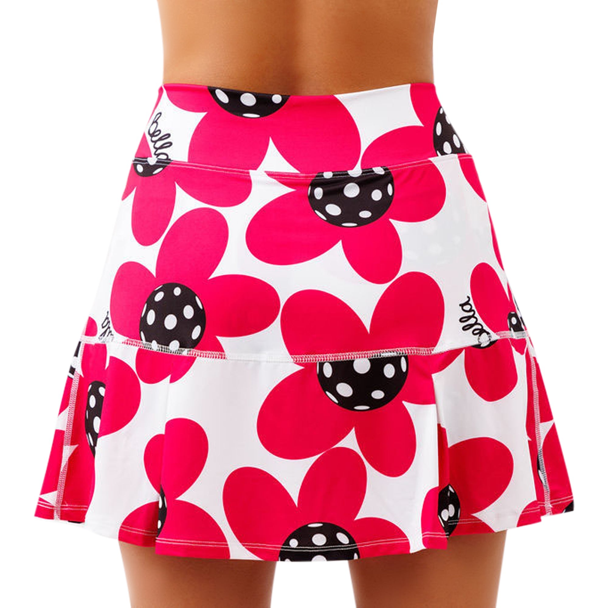 Skirt with pink floral pattern on a white background