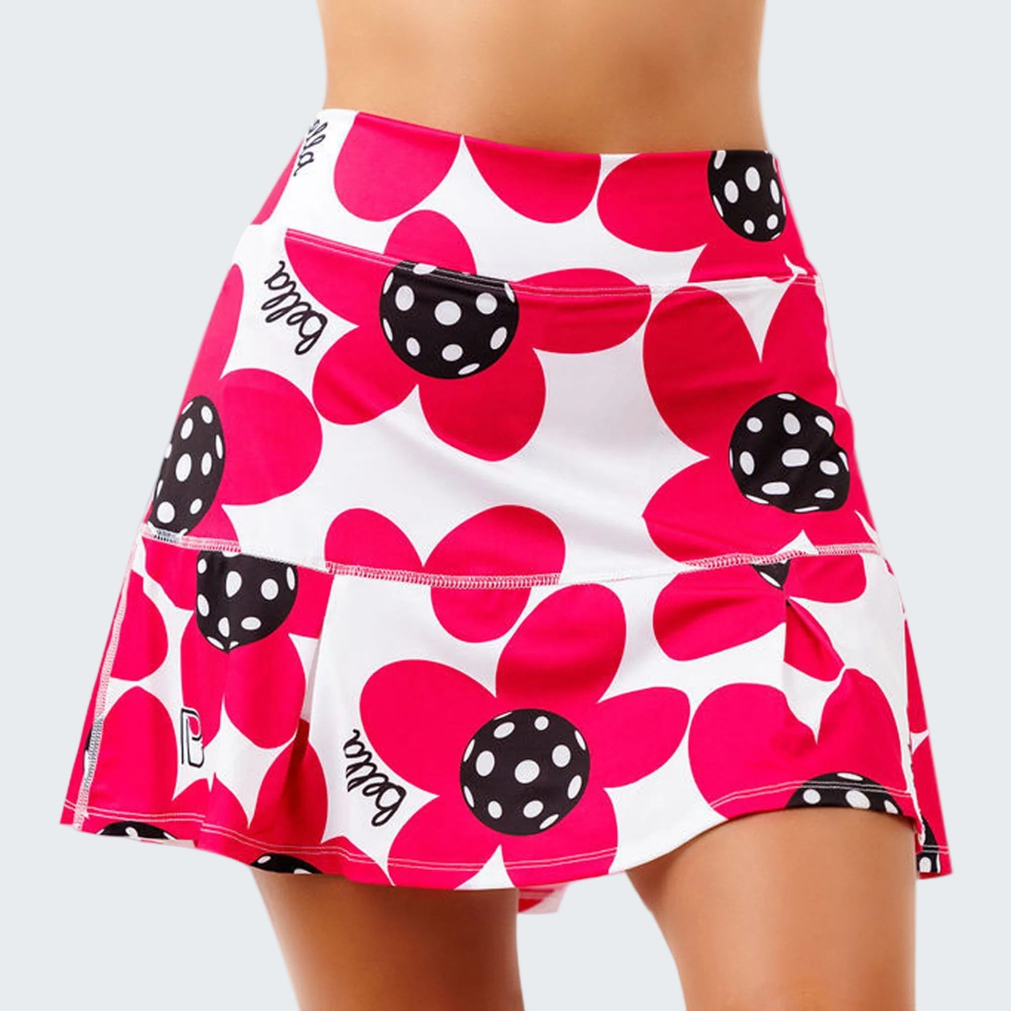 Skirt with pink floral pattern on a white background