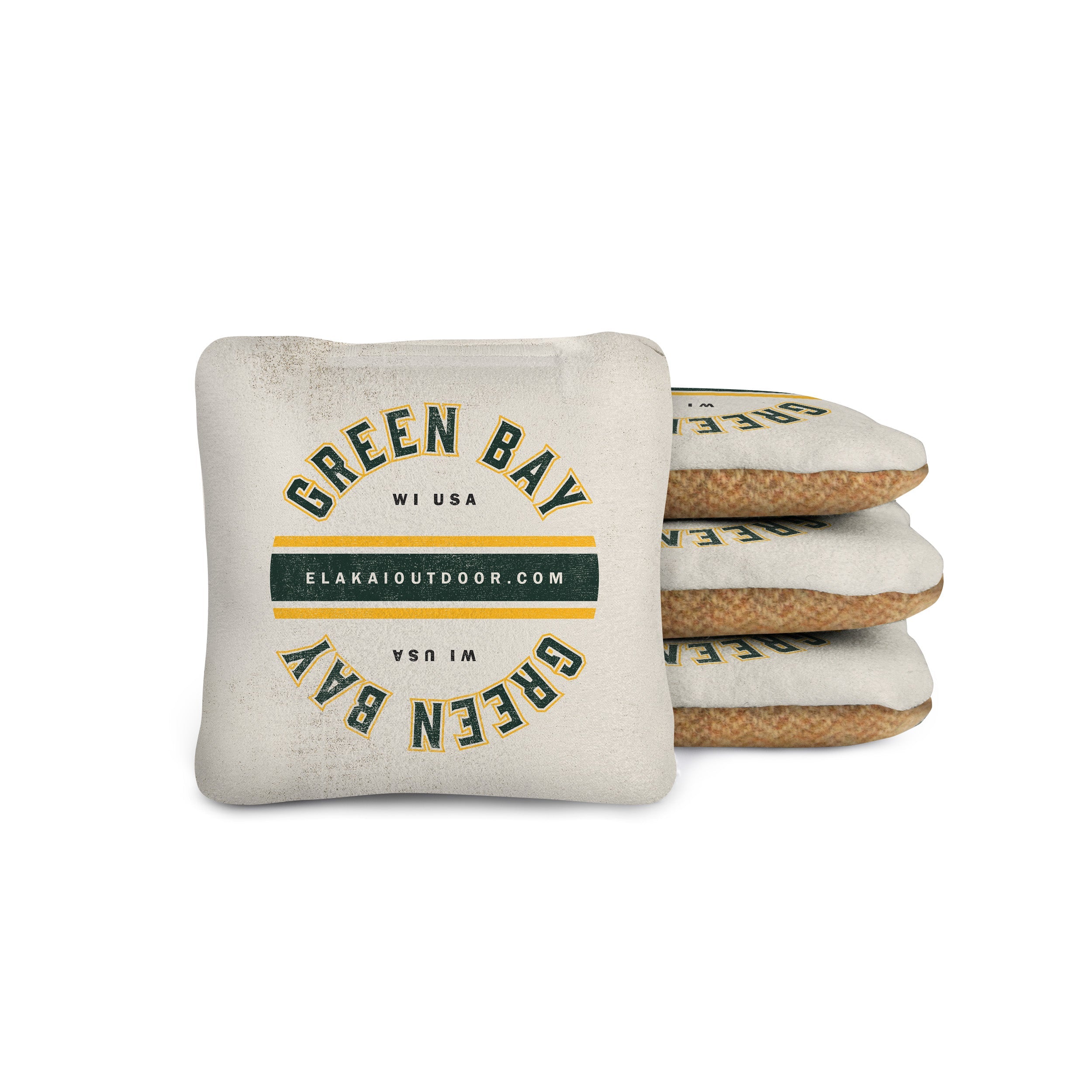 Set of four bean bags with 'Green Bay, WI USA' text on a white background