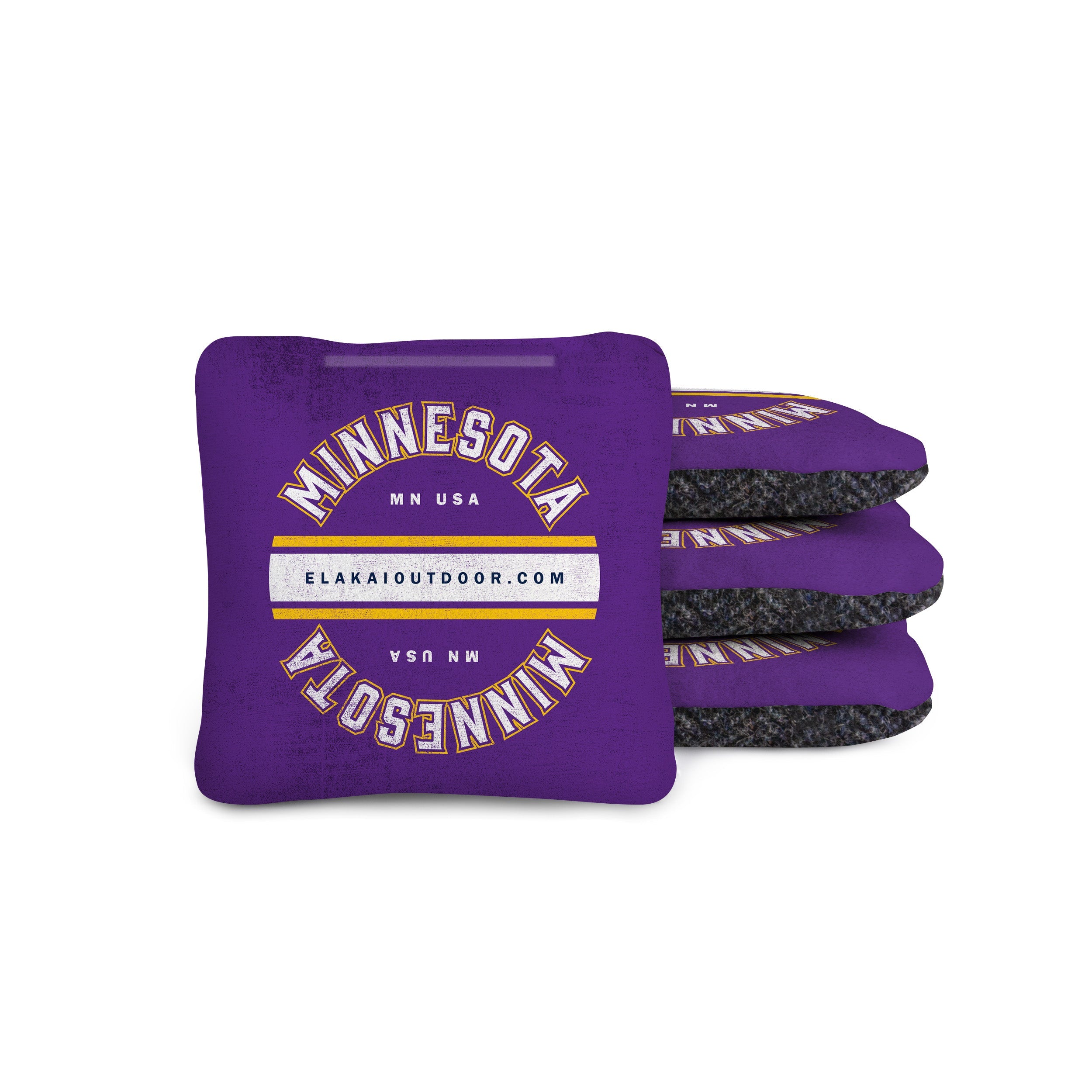 Purple bean bags with 'Minnesota' text on a white background