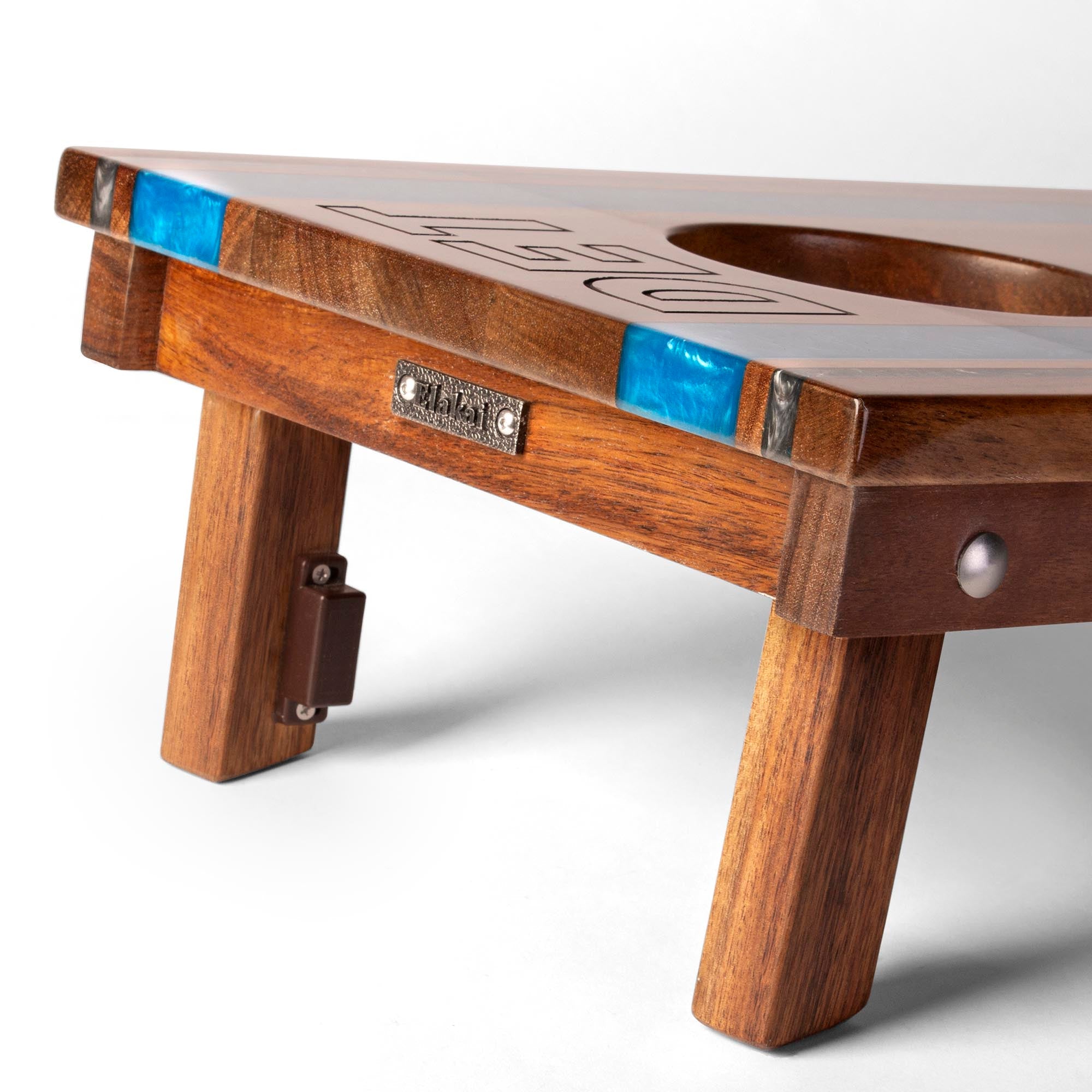 Wooden pool table with blue accents on a white background