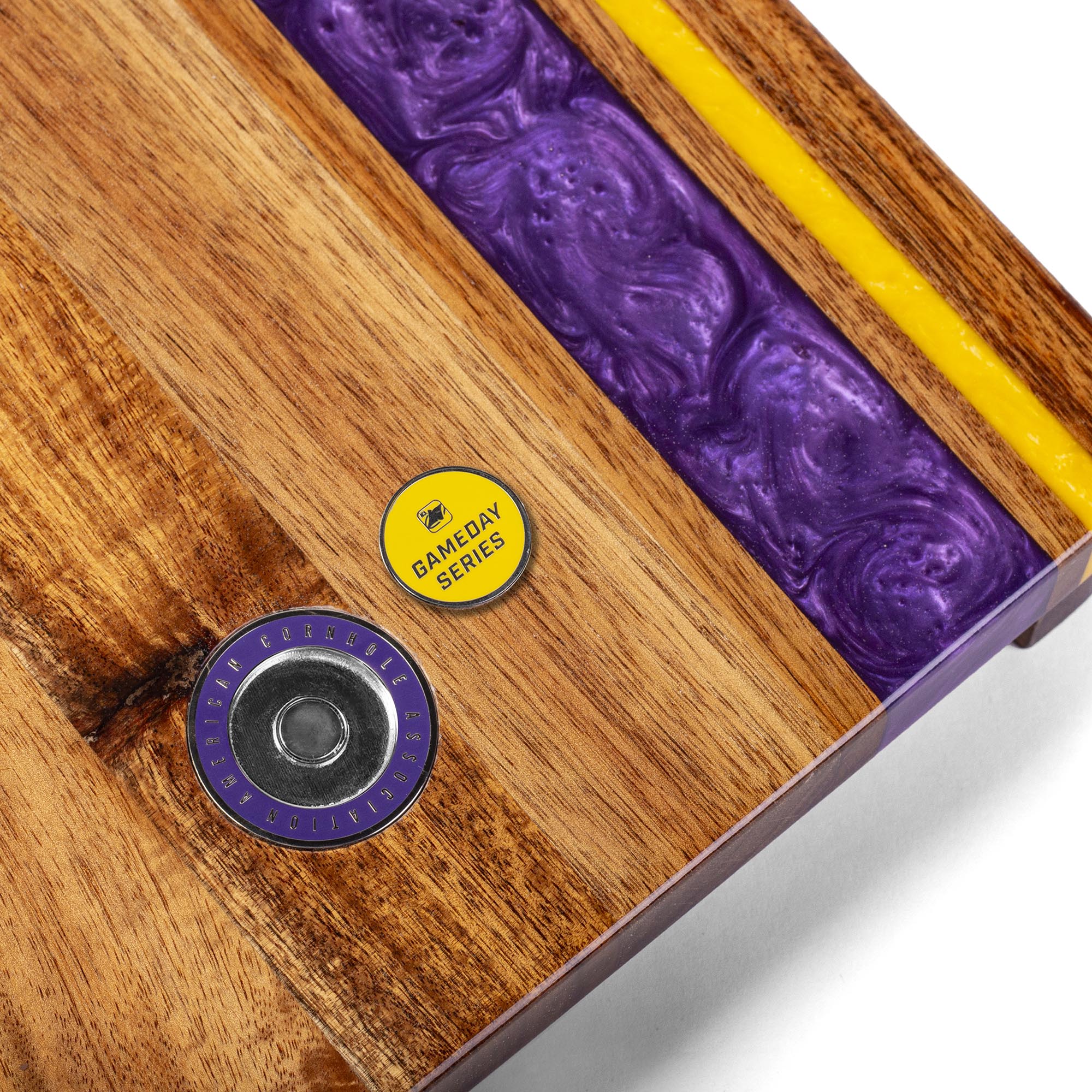 Wooden product with purple and yellow accents and a 'Gaming Series' badge.