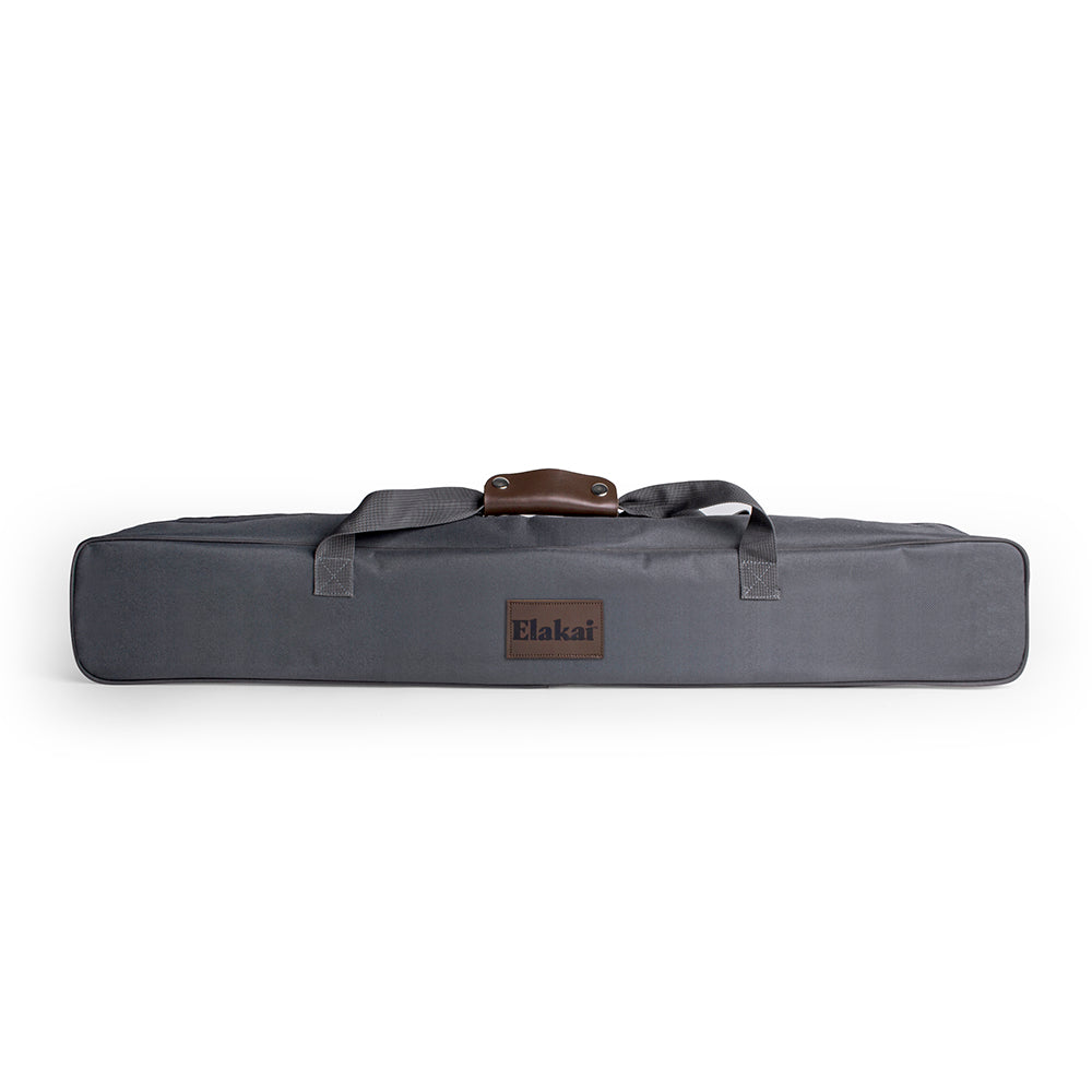Gray bag with a brown strap and Elakai logo on a white background