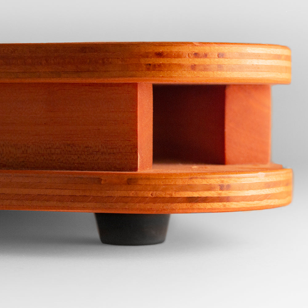 Wooden coffee table with a smooth finish on a light gray background