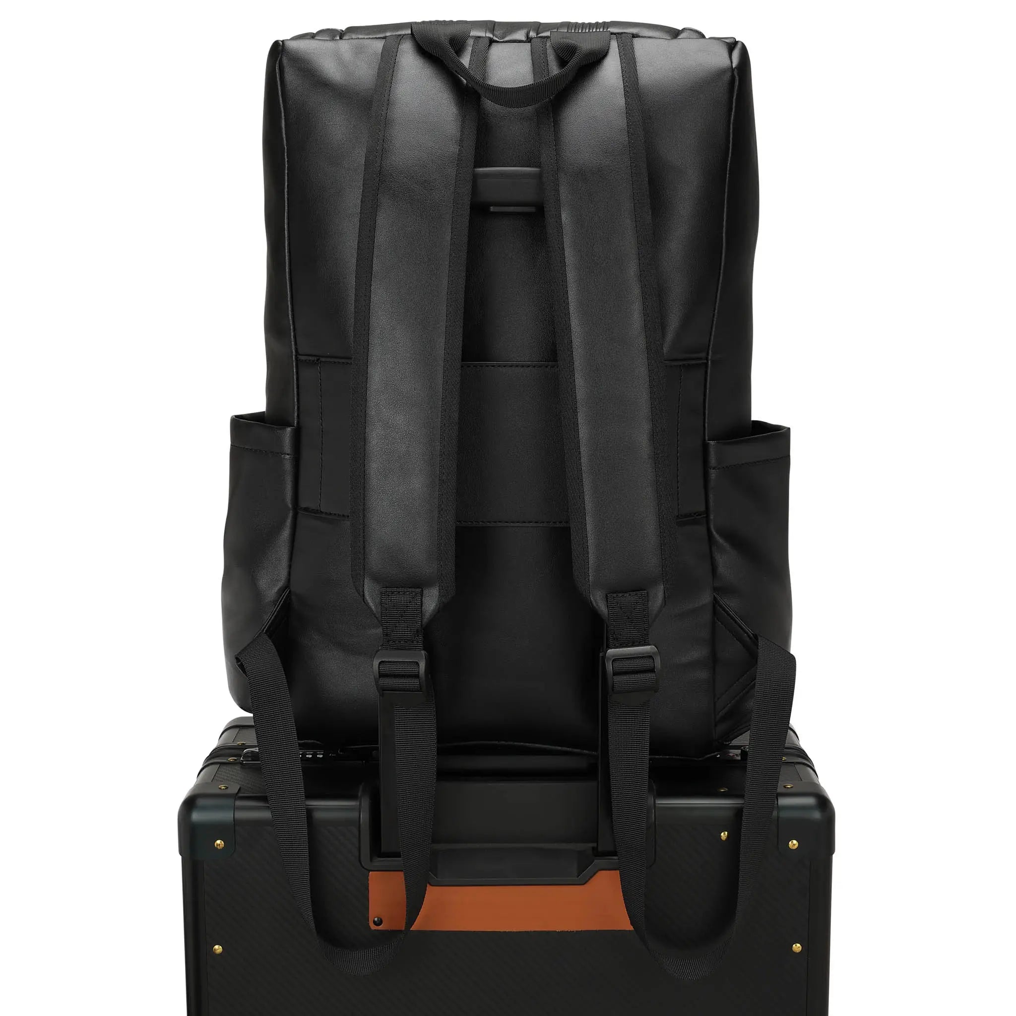 Black backpack on a white background