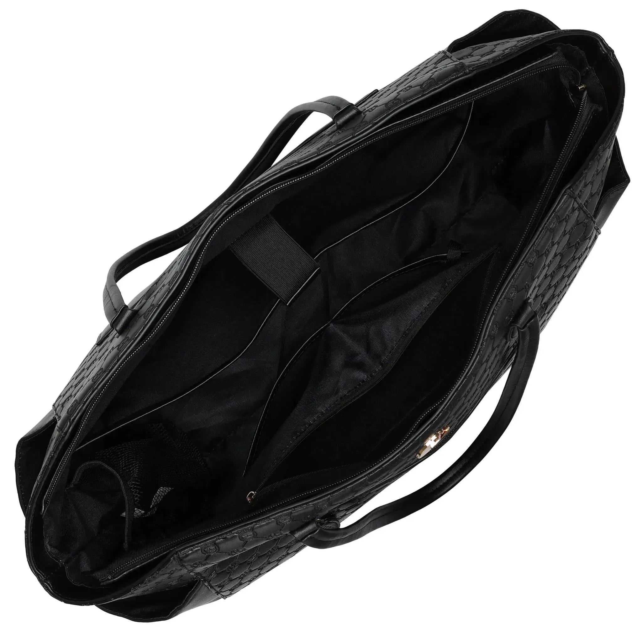 Black bag with a textured pattern on a white background