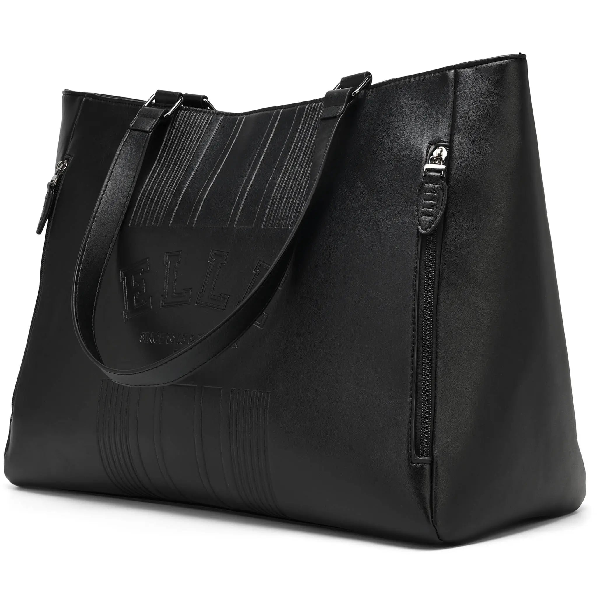 Black handbag with visible brand logo on a white background