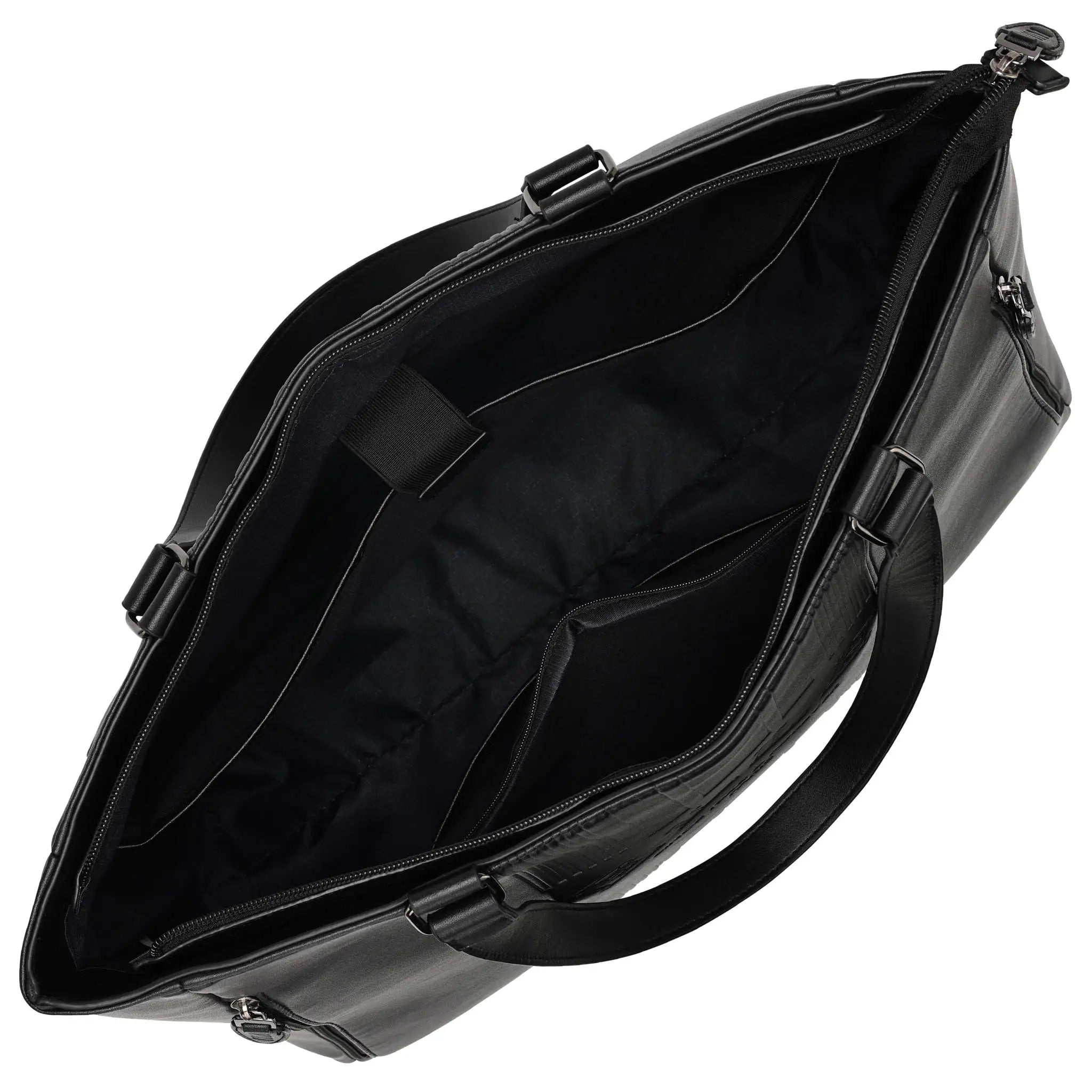 Black leather briefcase on a white background