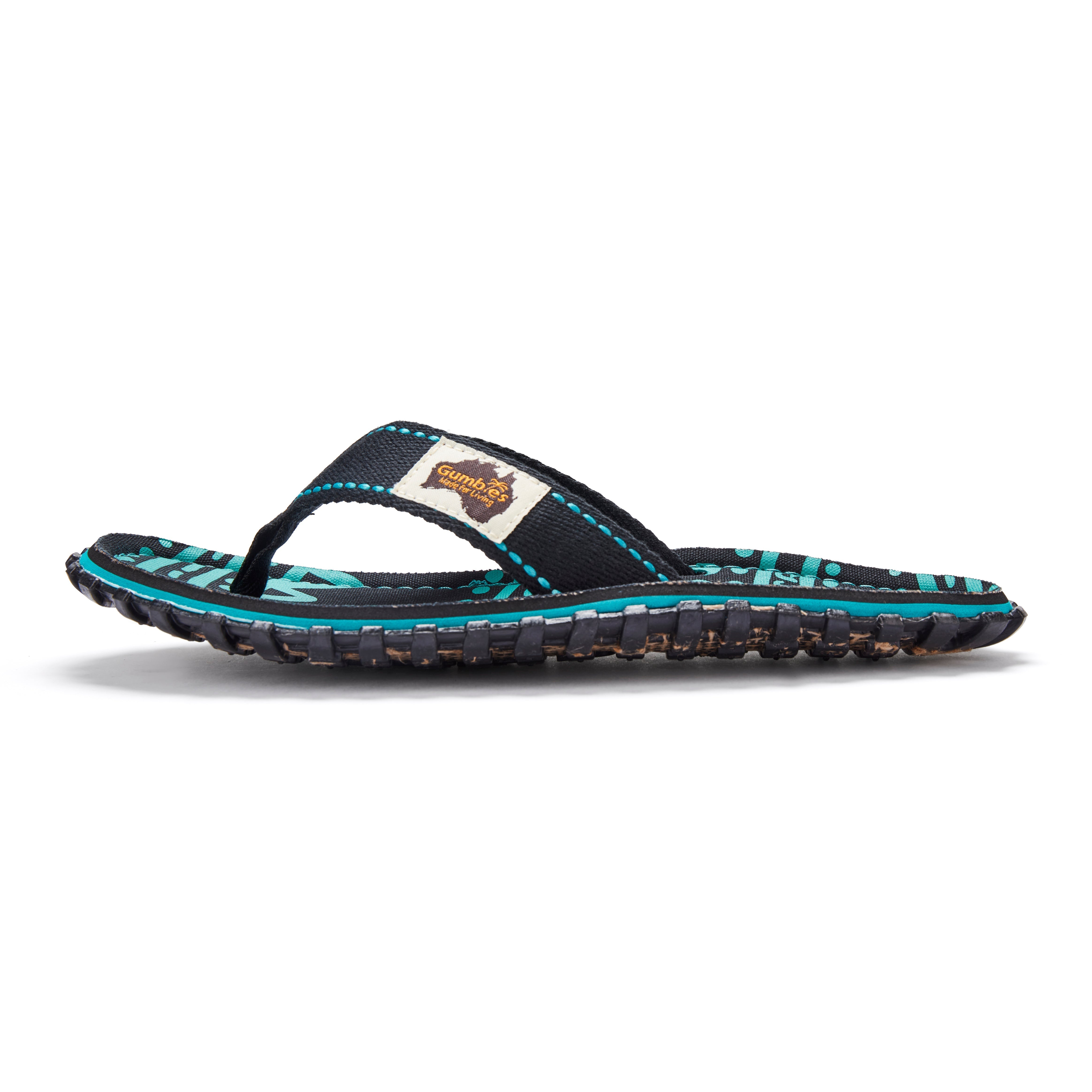 Flip-flop sandal with a patterned sole on a white background