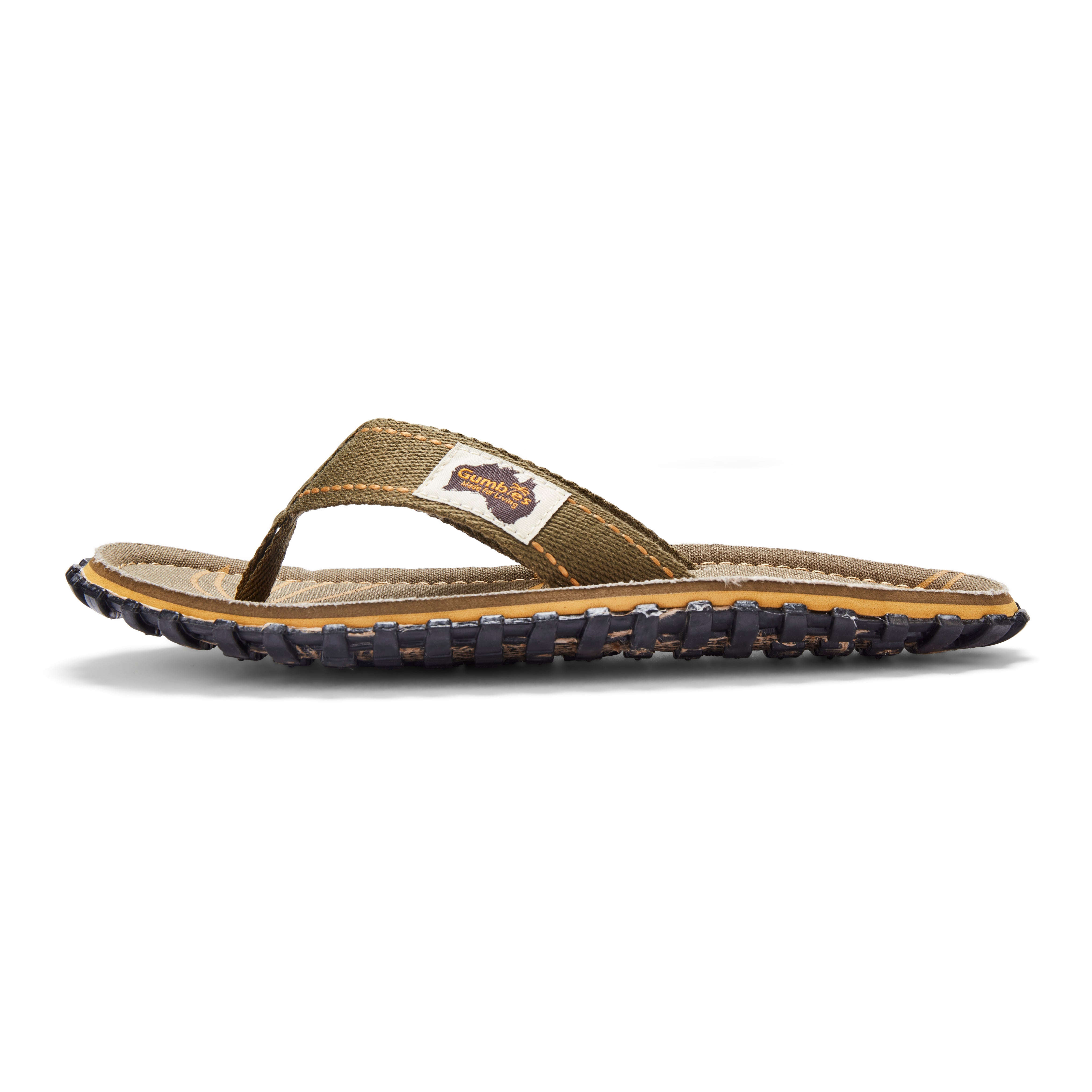 Brown sandal with a visible brand logo on a white background
