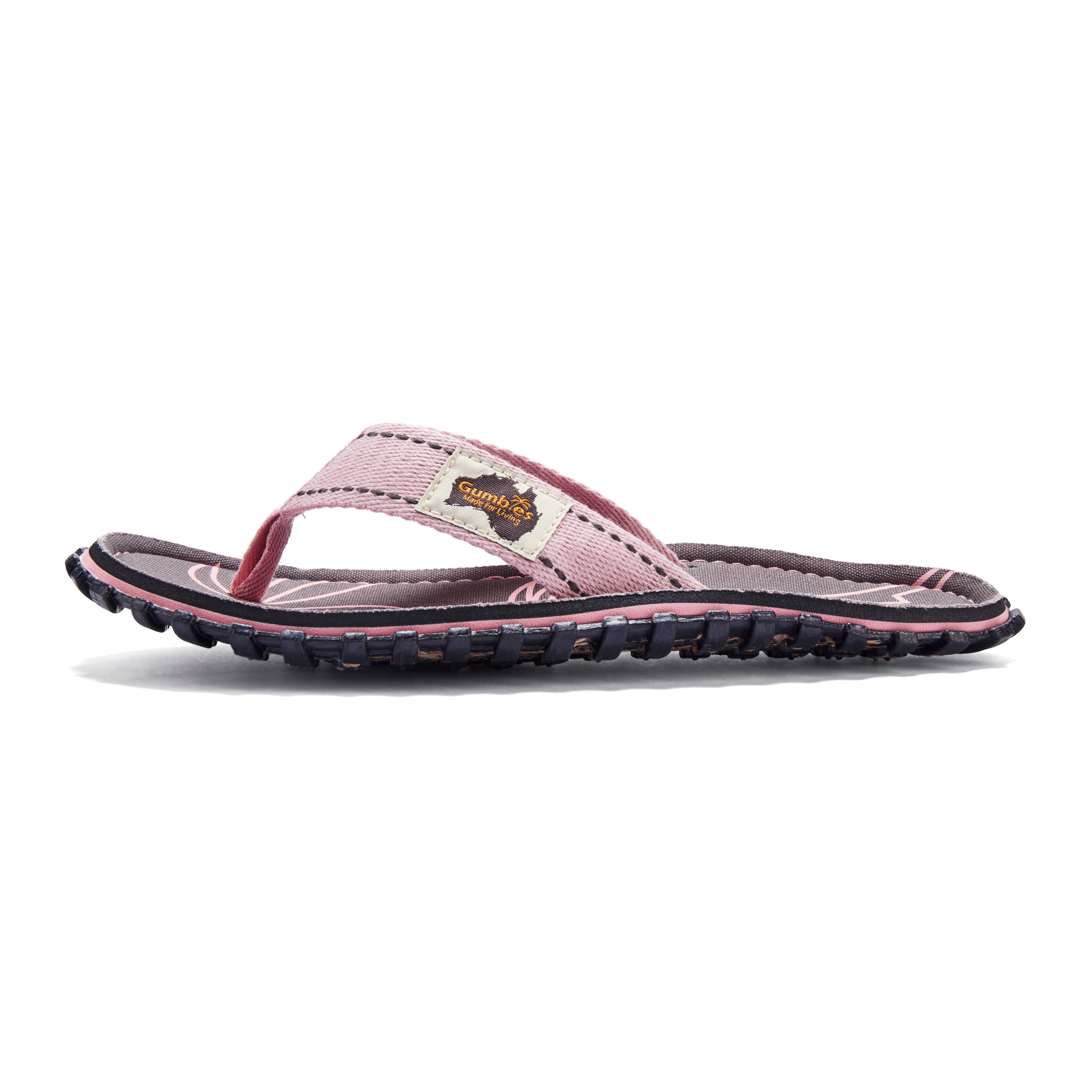 Pink sandal with black sole on a white background