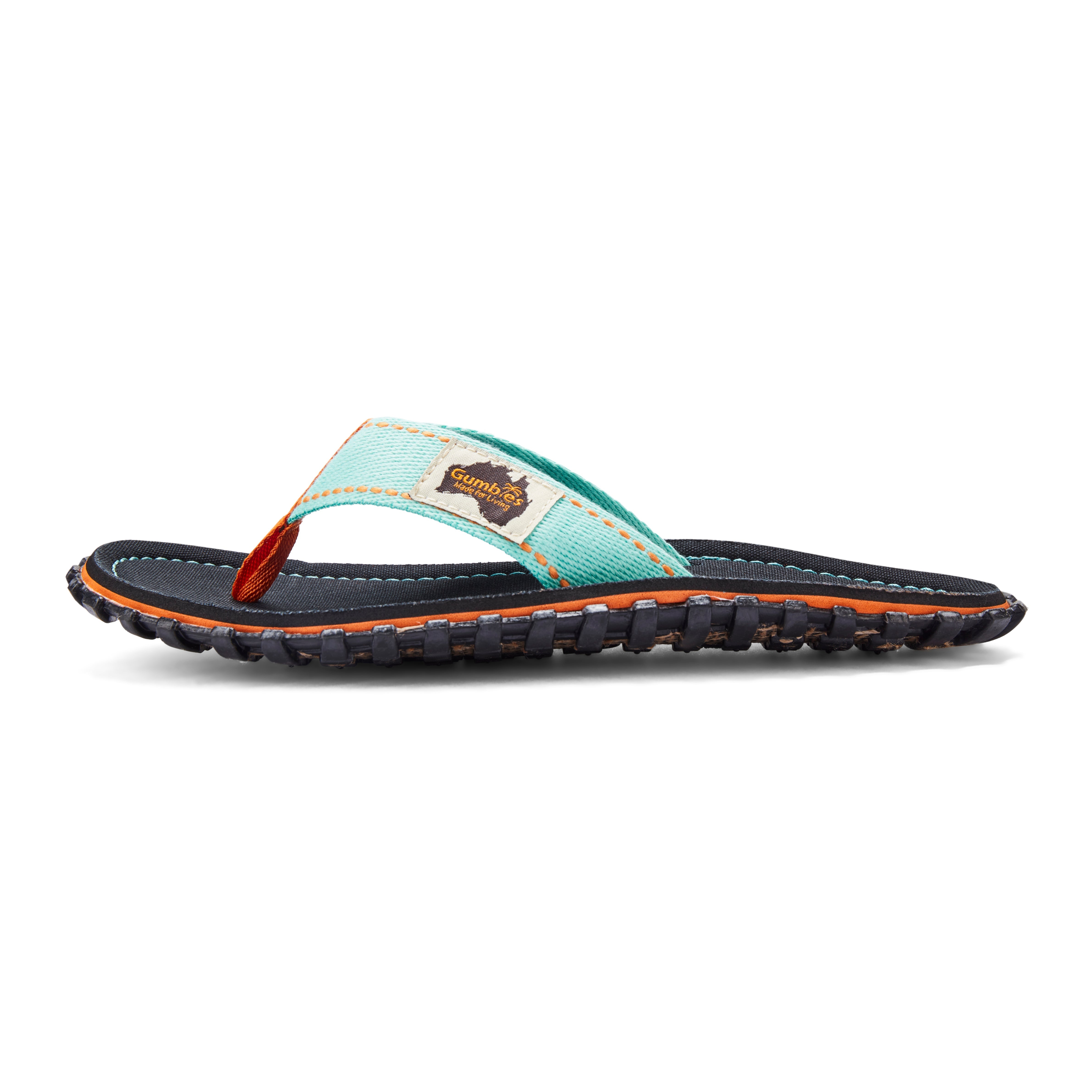 Flip-flop sandal with a brand logo on a white background
