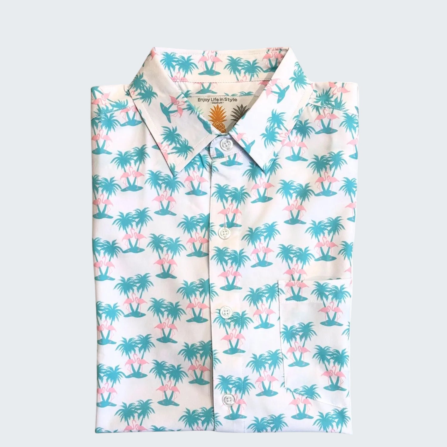 Shirt with palm tree pattern and text indicating a 10-year anniversary and limited edition year.