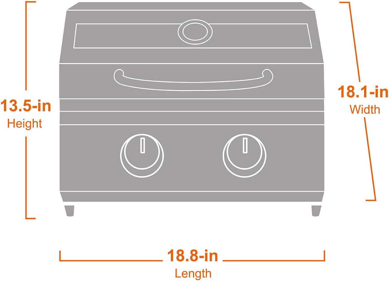 Diagram of a grill with dimensions labeled
