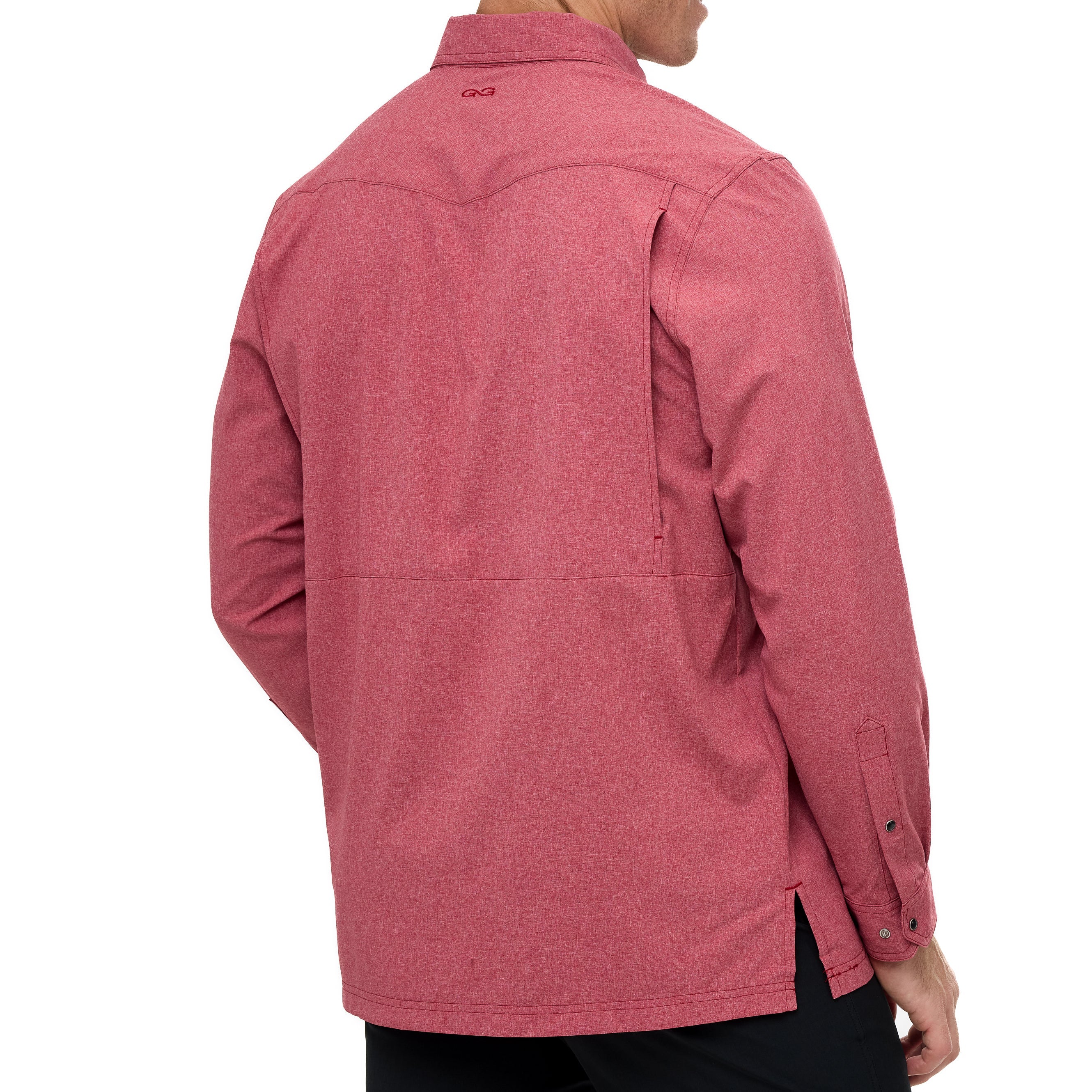 Red jacket worn by a person on a white background