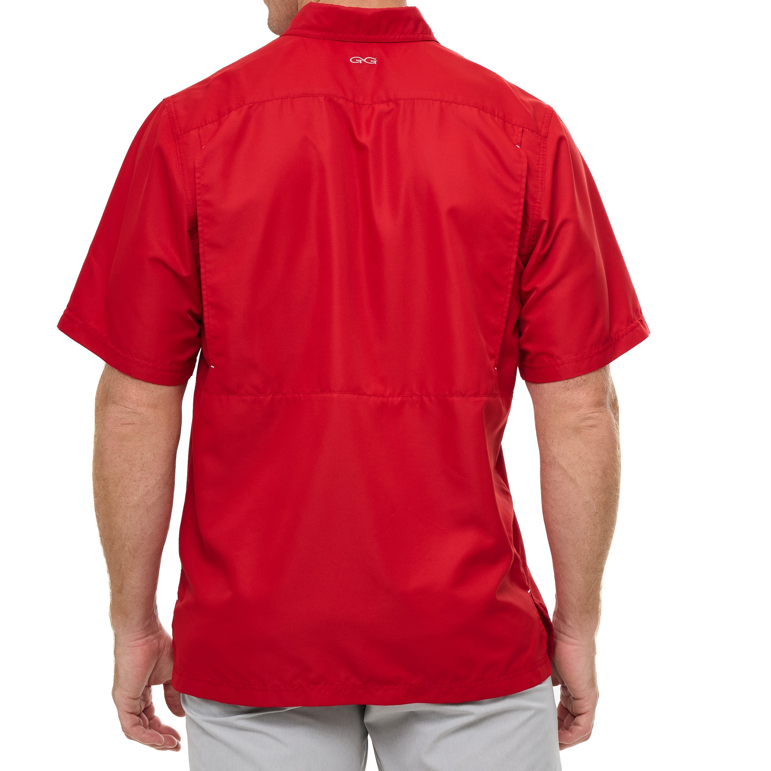 Red short-sleeve shirt on a white background