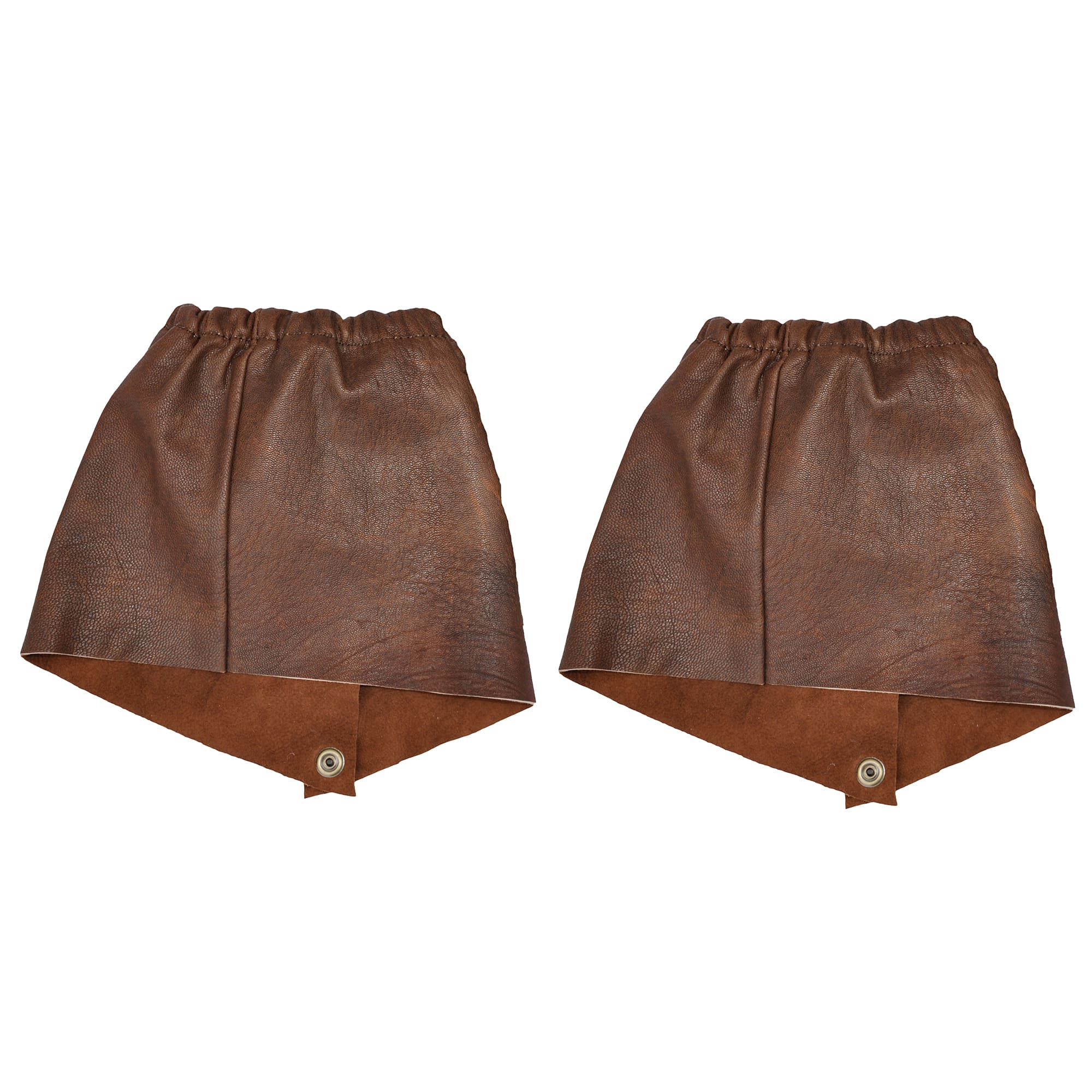 Two brown leather-like skirts on a white background