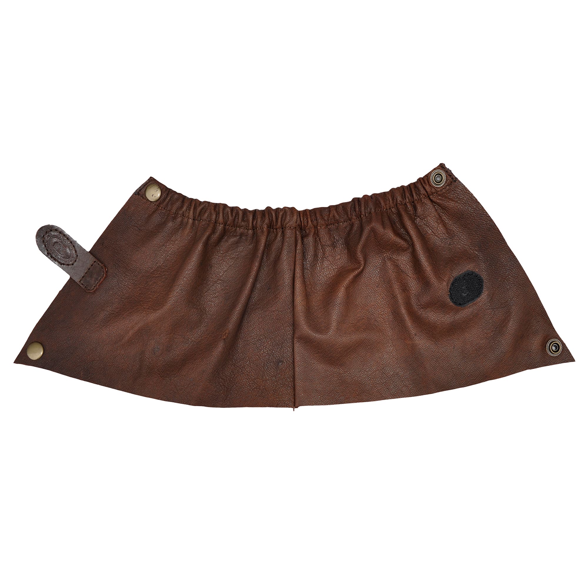 Brown leather skirt with button details on a white background