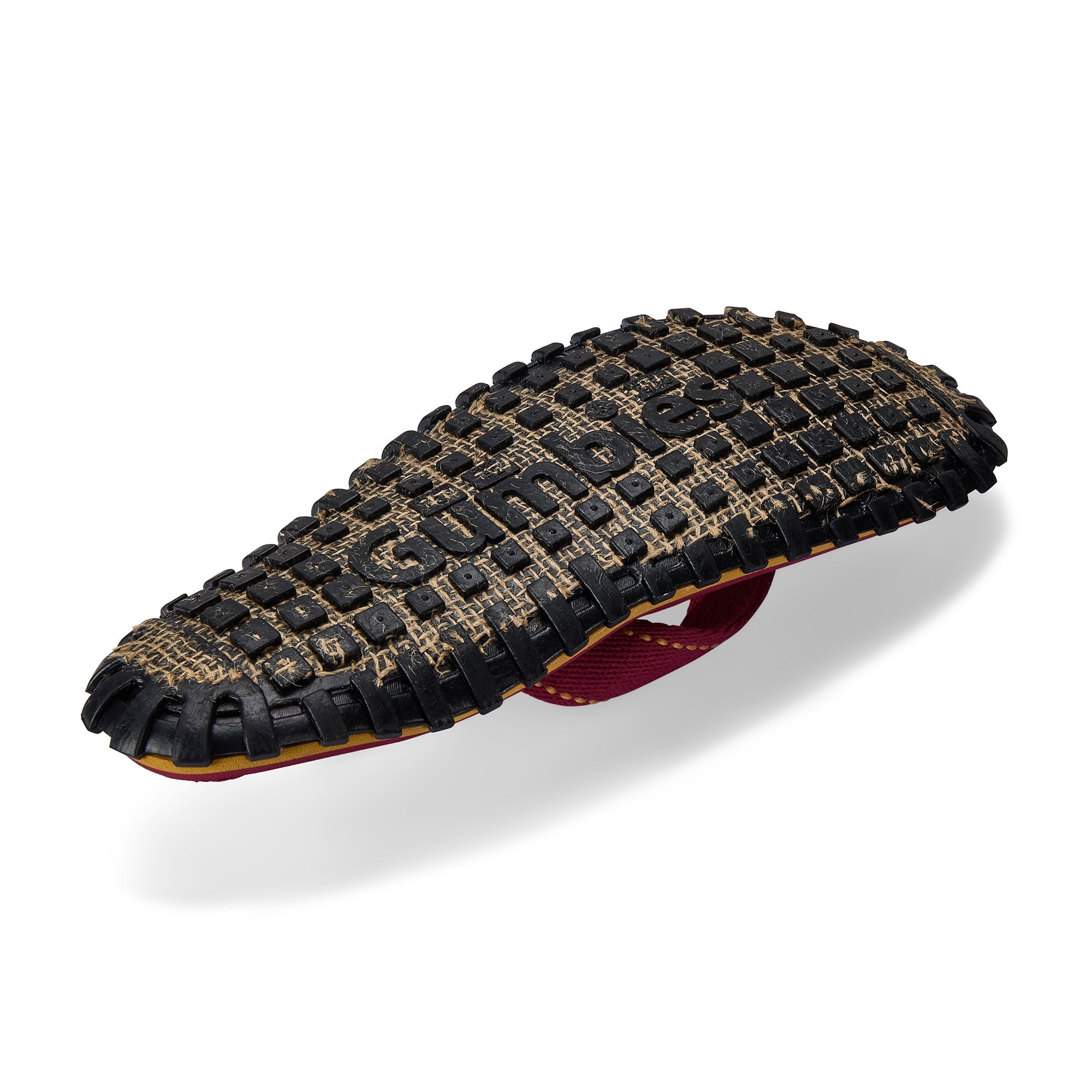 Textured black and brown shoe sole on a white background