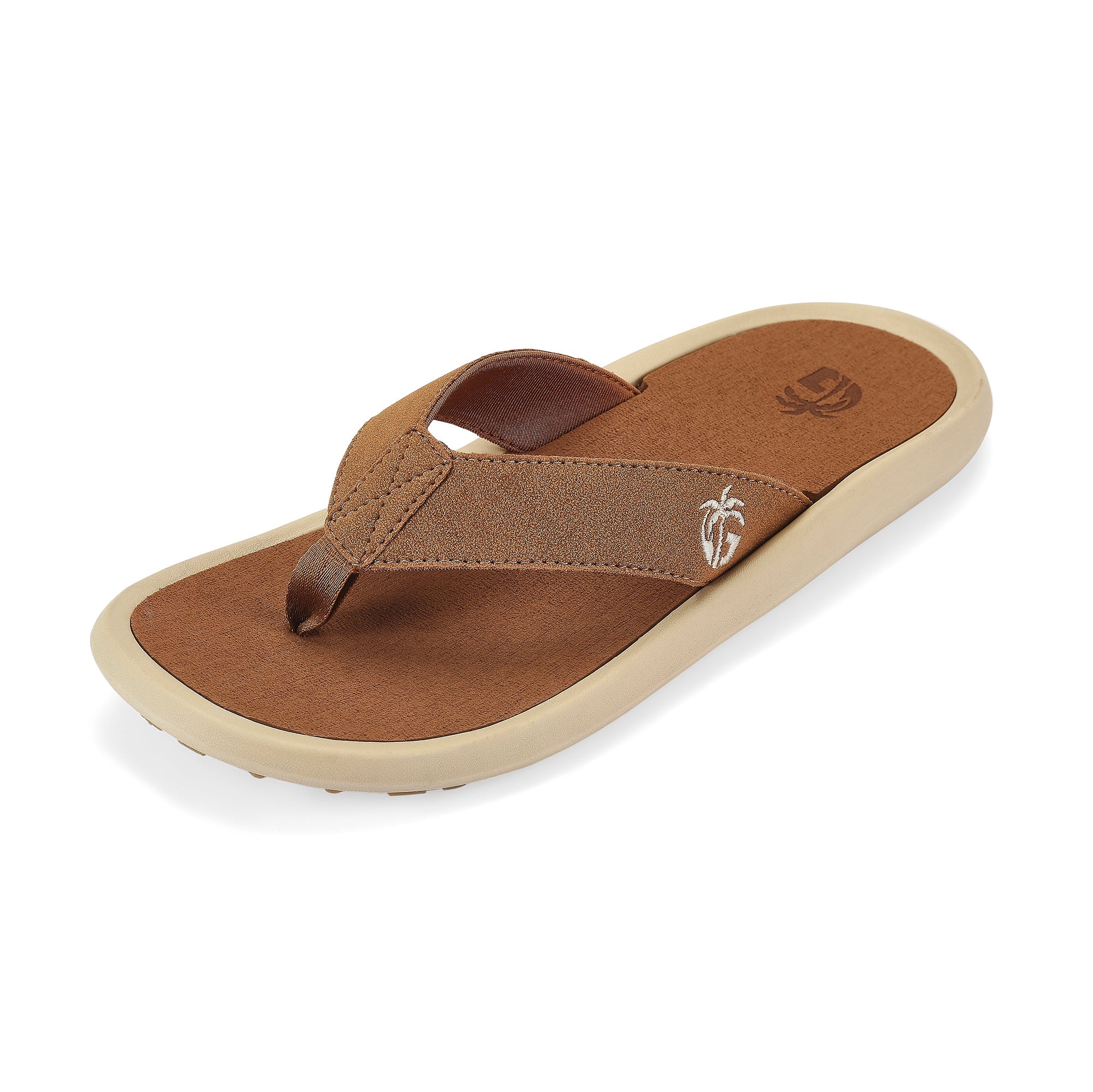 Brown sandal with beige sole on a white background