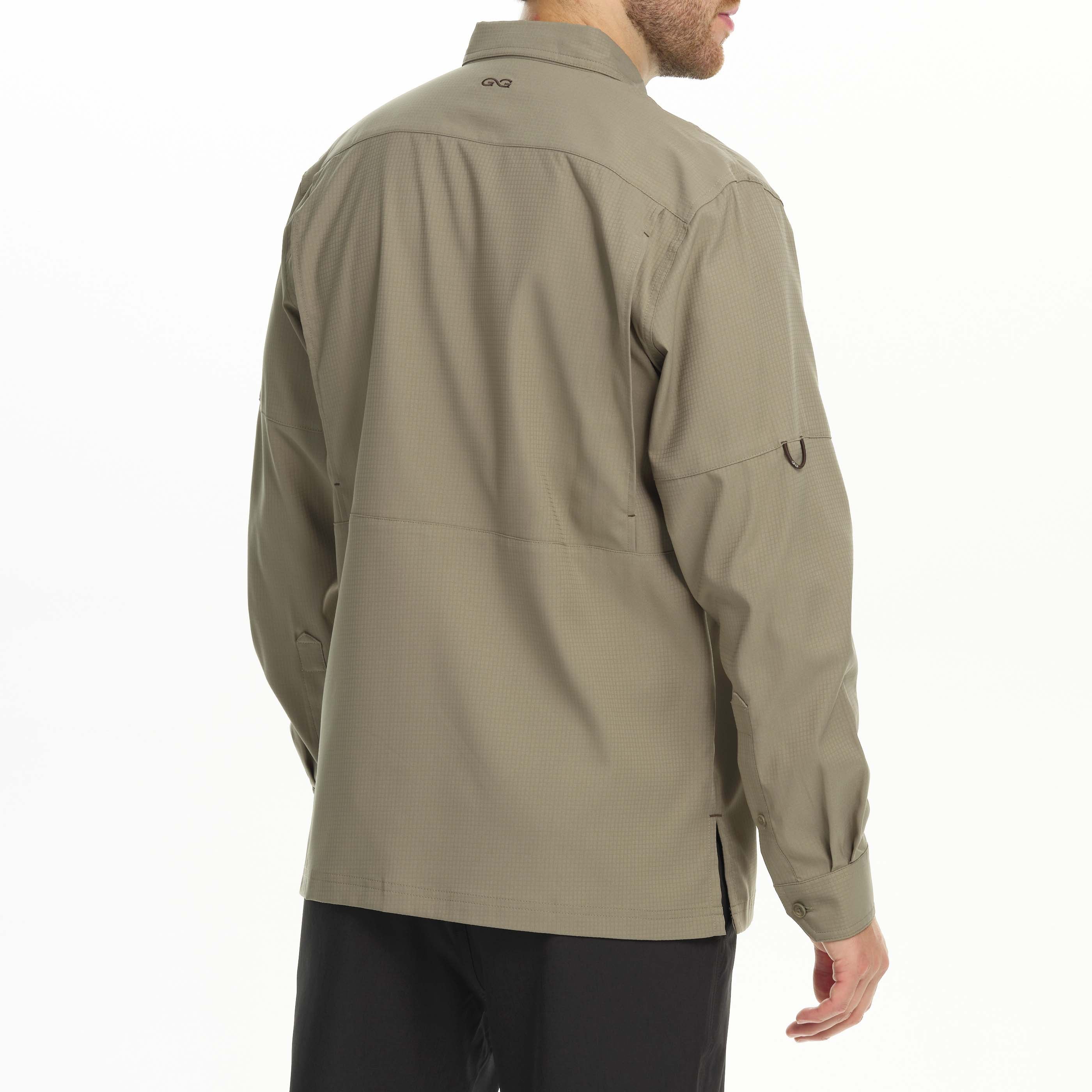 Person wearing a beige jacket on a white background