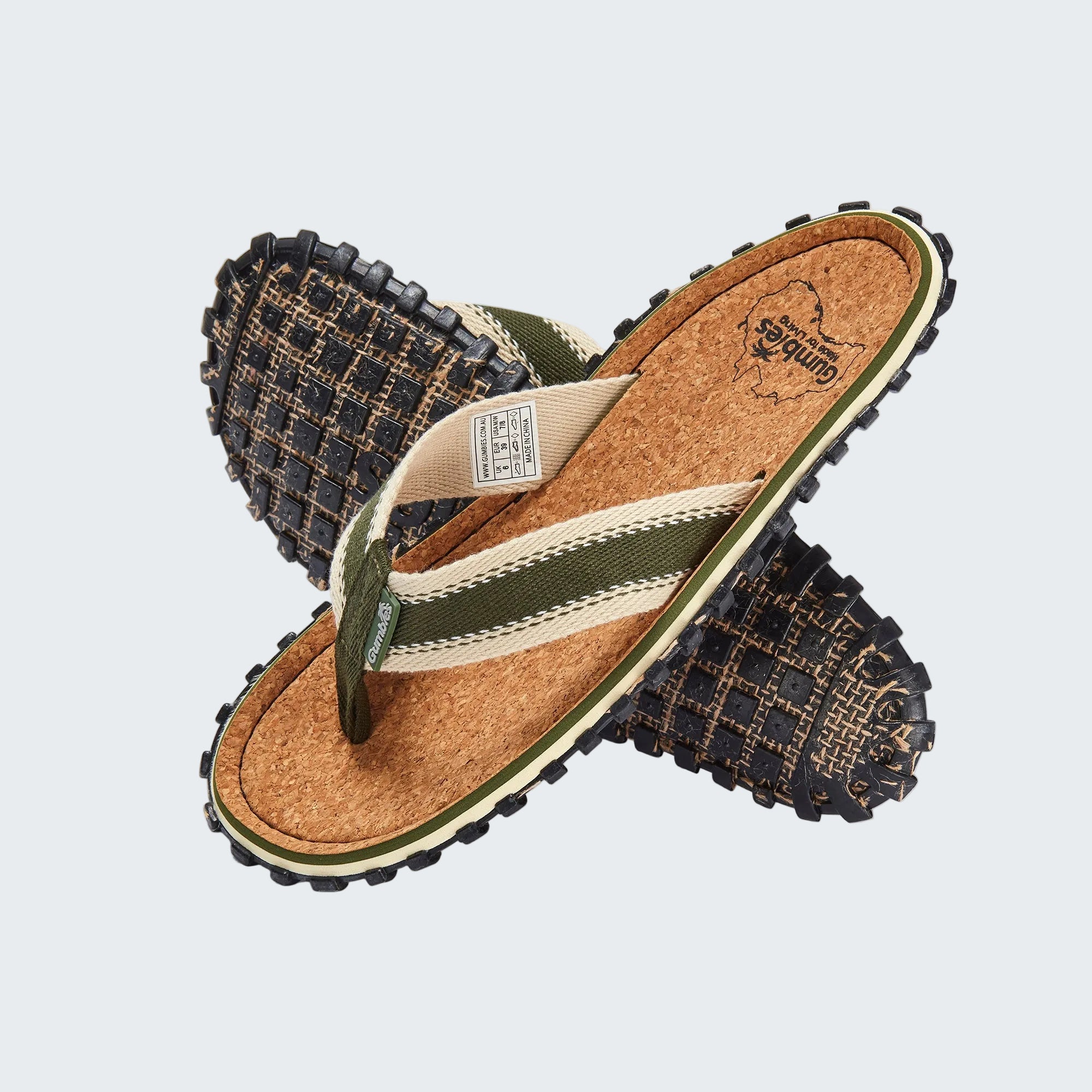 Pair of sandals with cork sole on a white background