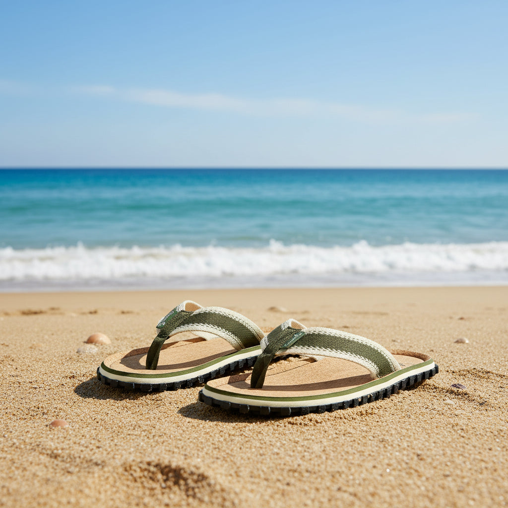 Pair of Gumbies sandals on a white background