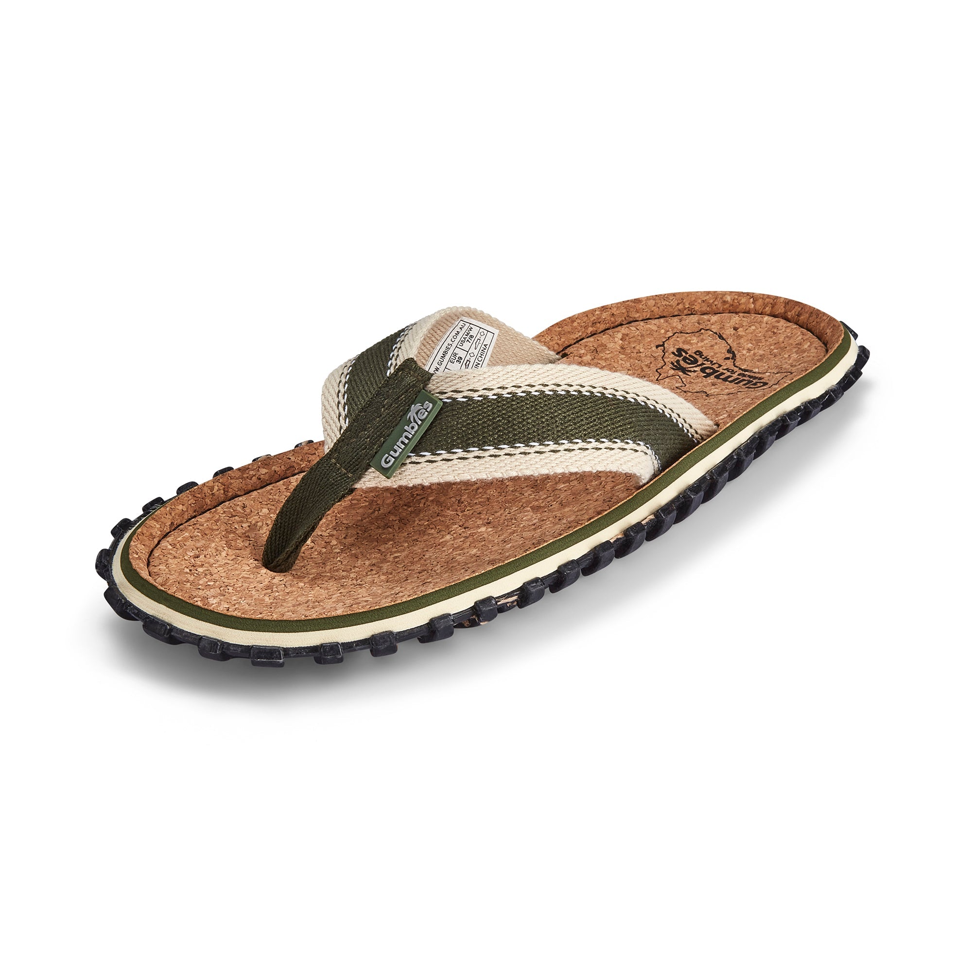 Flip-flop sandal with cork sole on a white background