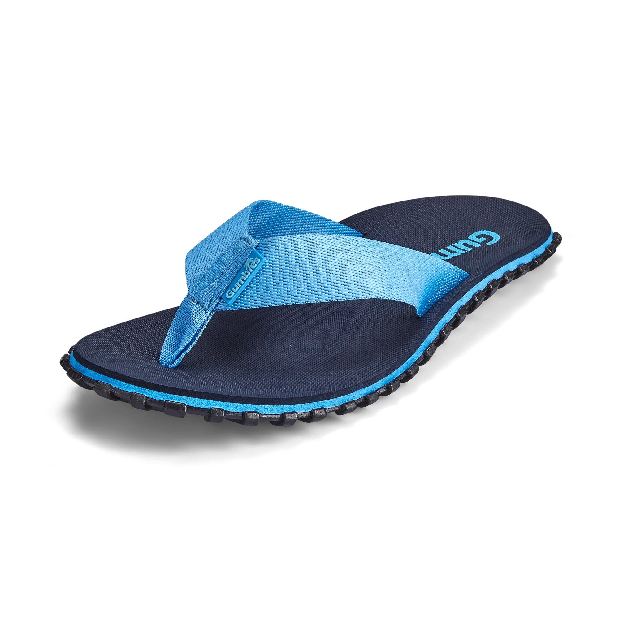 Blue and black sandal on a white background