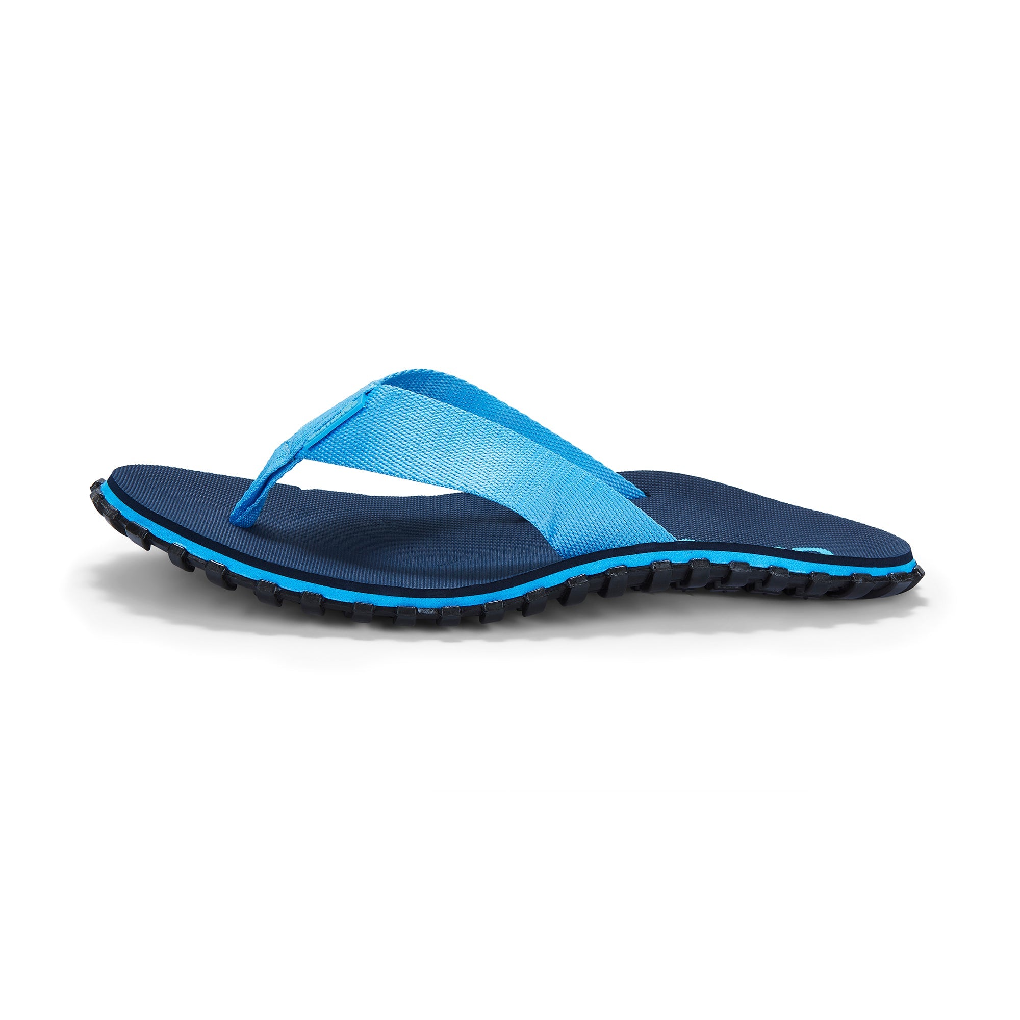 Blue and black sandal on a white background