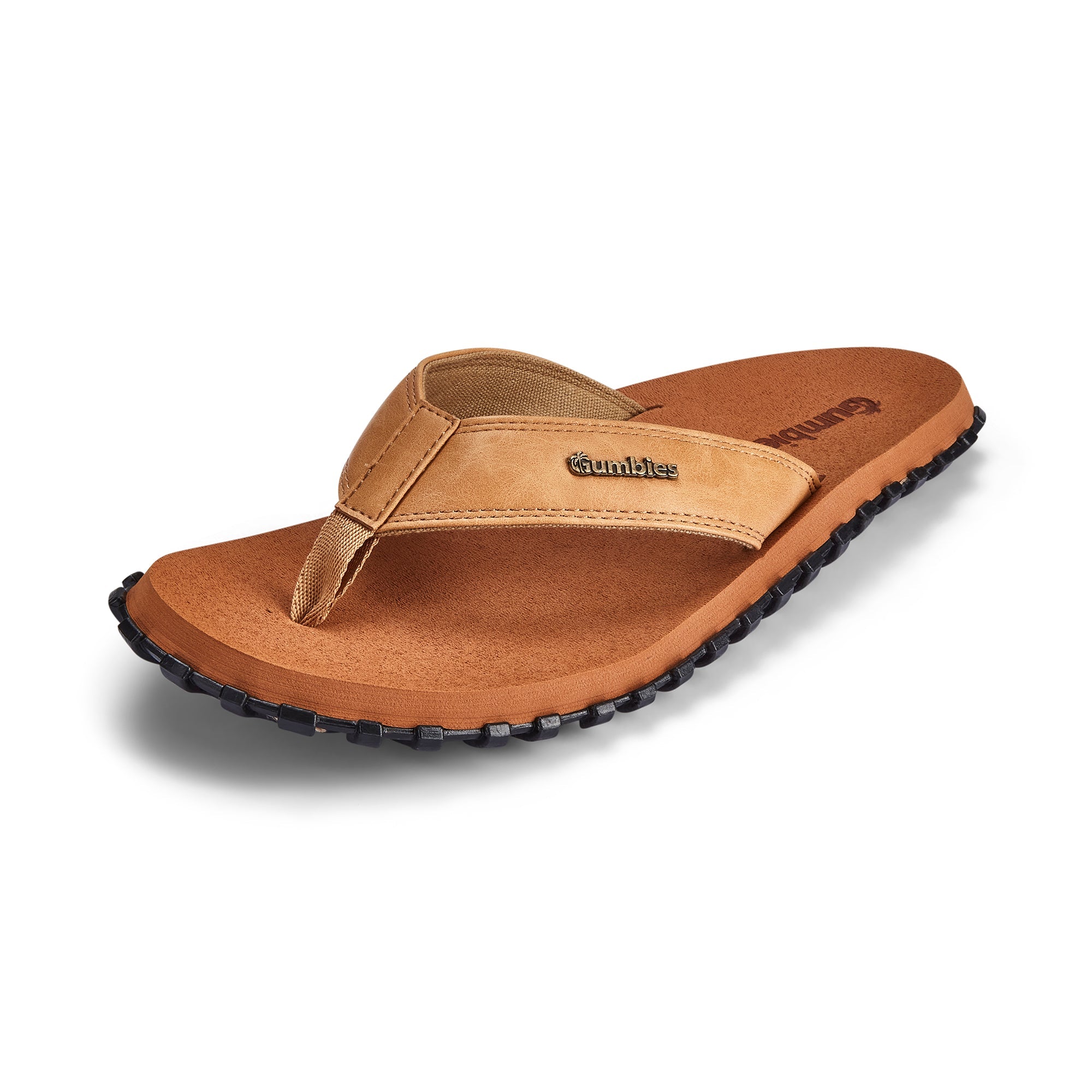 Brown sandal with black sole on a white background