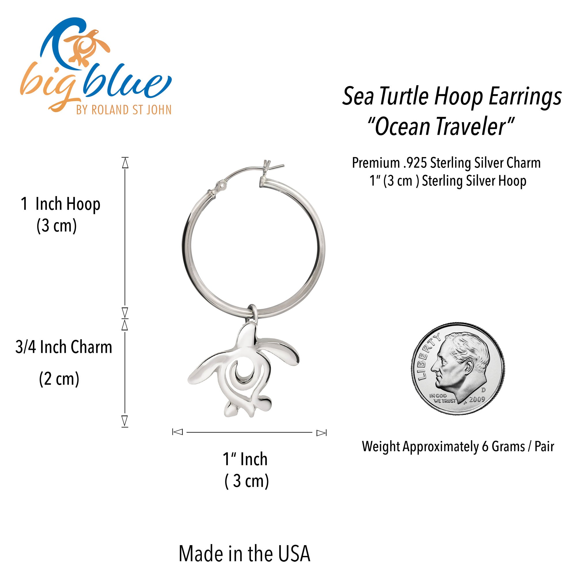 Sea Turtle Hoop Earrings Sterling Silver