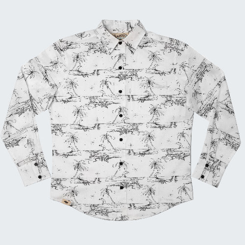 White shirt with black animal pattern on a white background